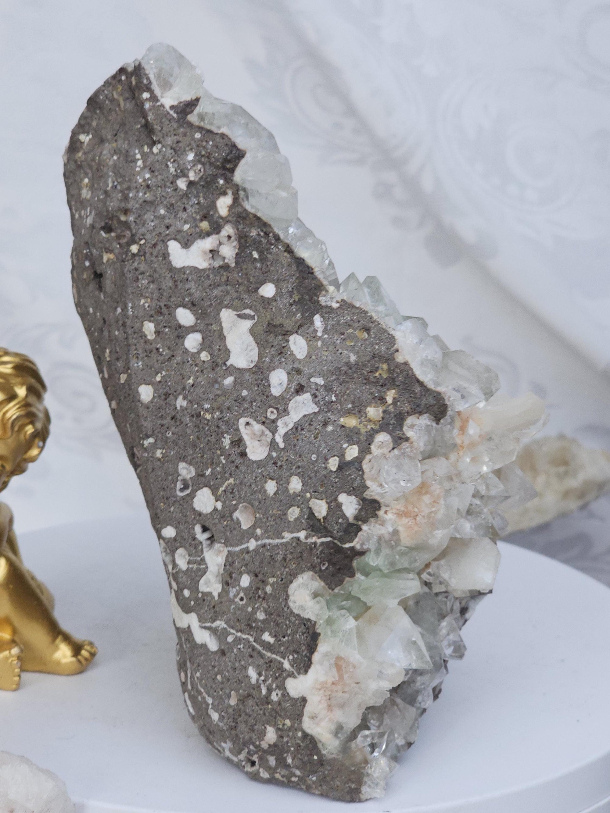 RARE Lg Green and White Diamond Apophyllite with Stillbite from India , Apophyllite, Statement Piece, Crystal