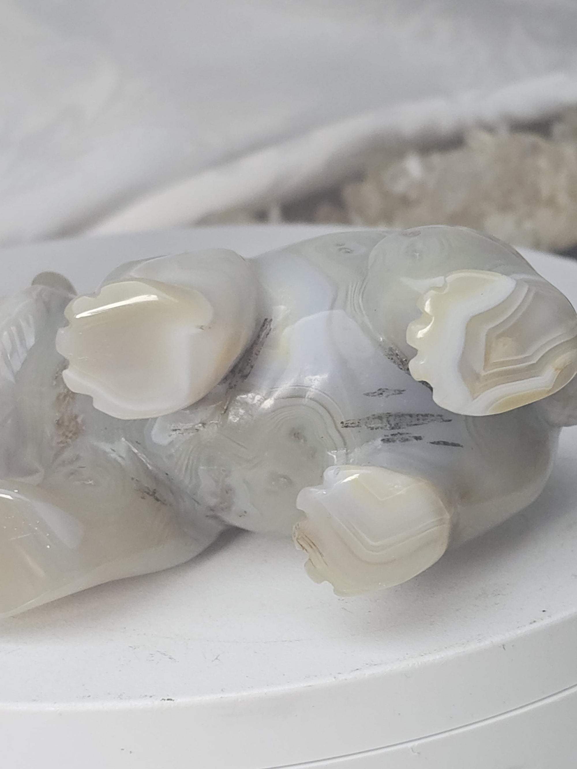 Banded Agate Bear Statue, Druzy Crystal Sculpture, Home Decor