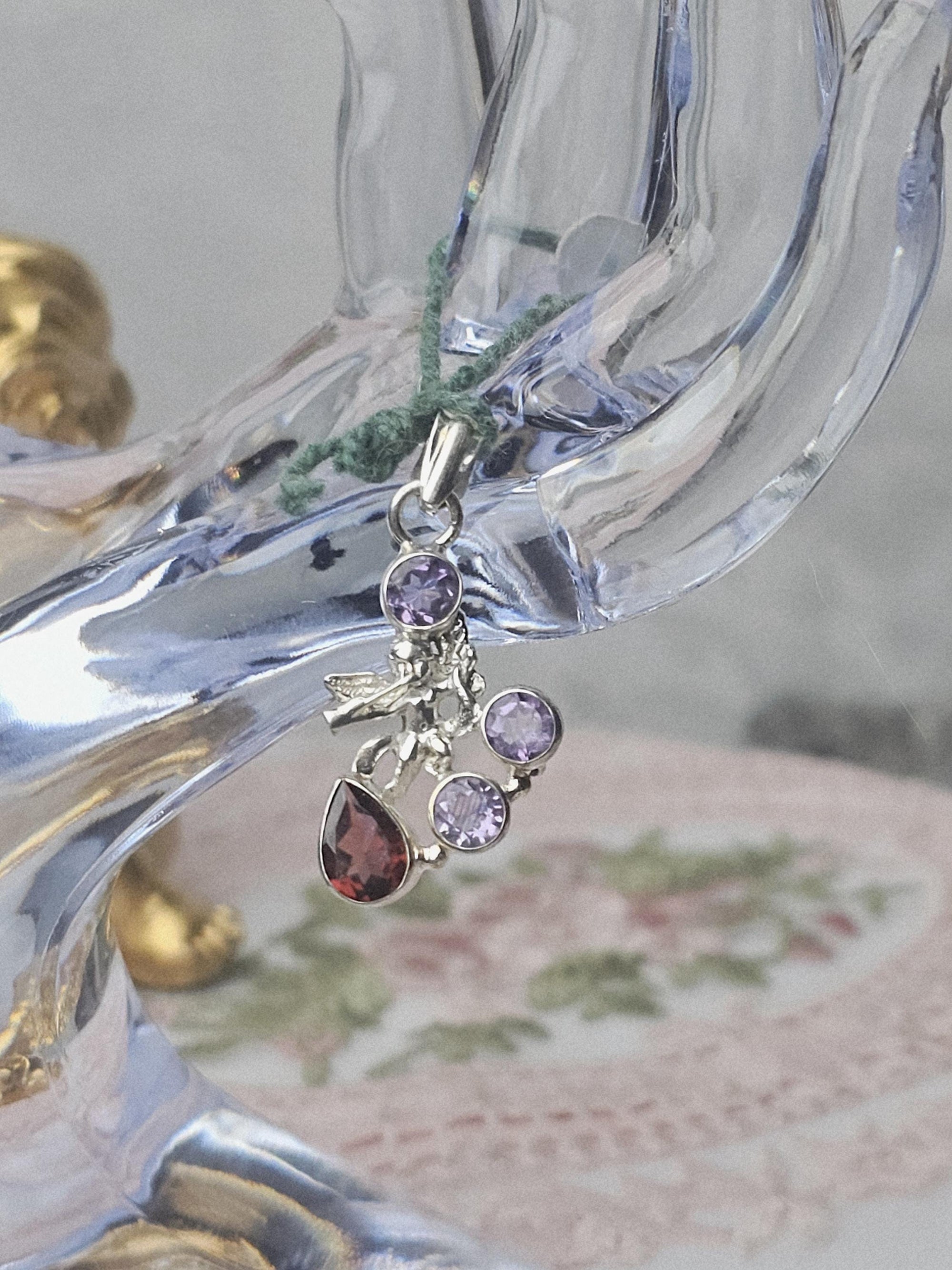 Sterling Silver Amethyst Garnet Angel Pendant