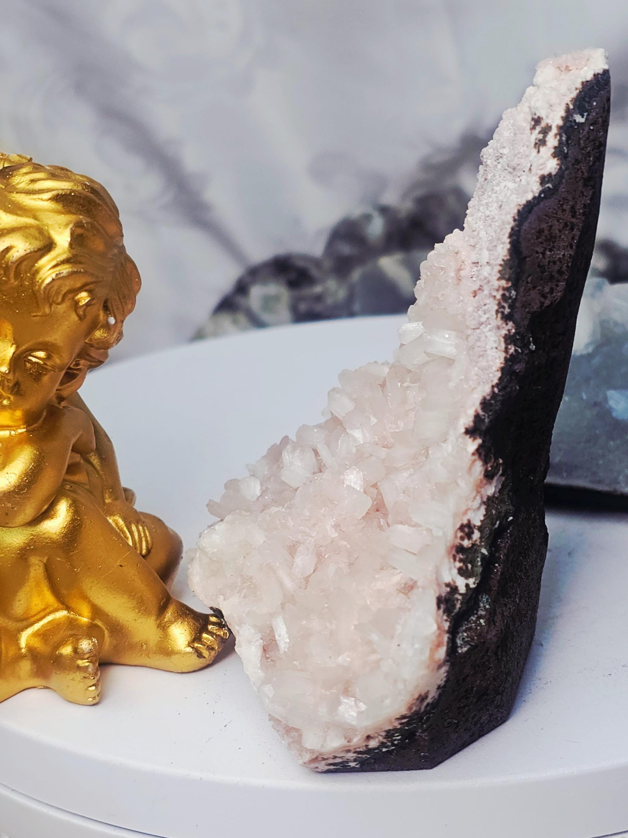 RARE Pink Sugar Apophyllite with Stillbite from India , Apophyllite, Crystal, Crystal