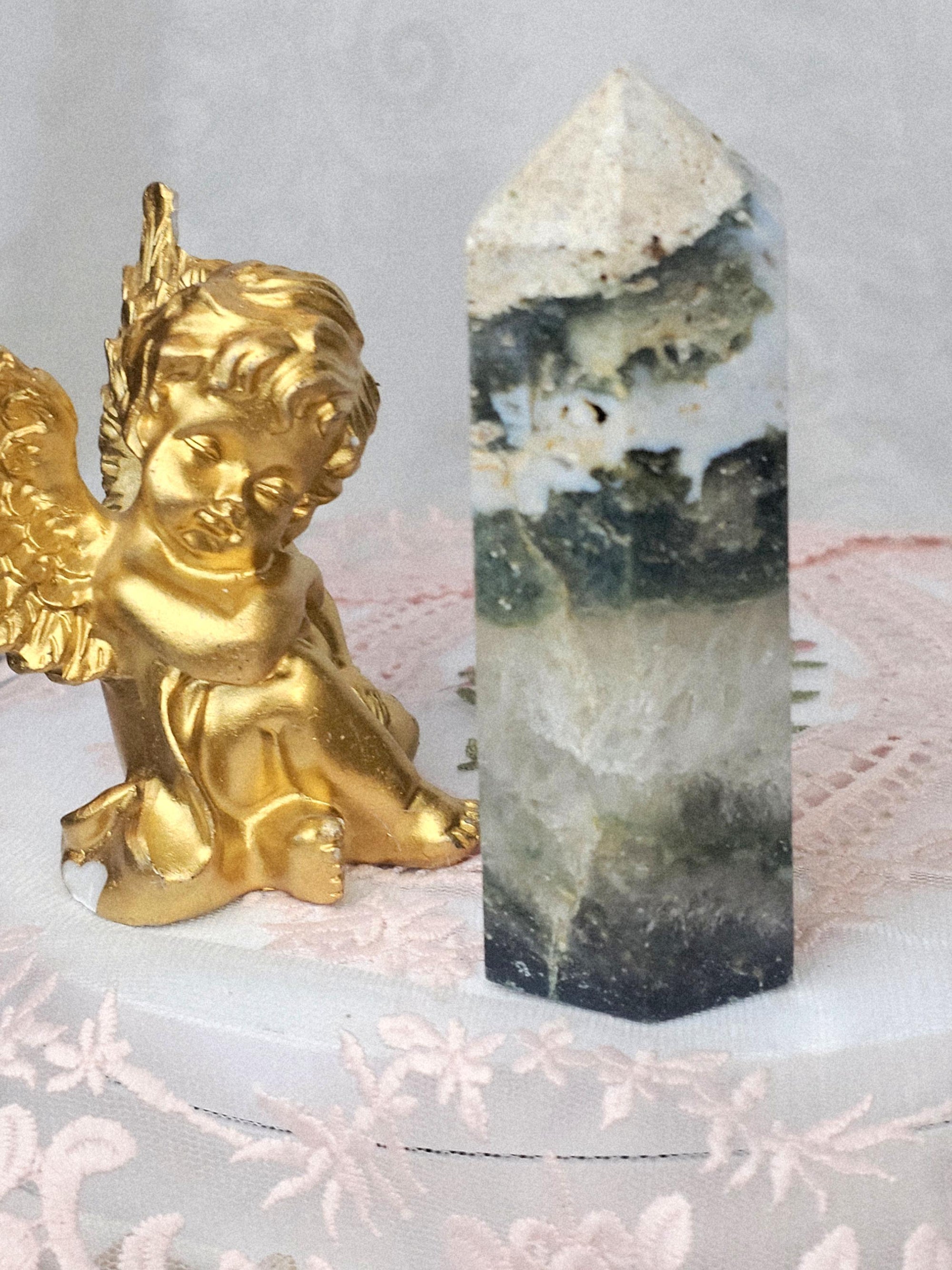 Colorful Druzy Ocean Jasper Tower with Quartz Rainbows
