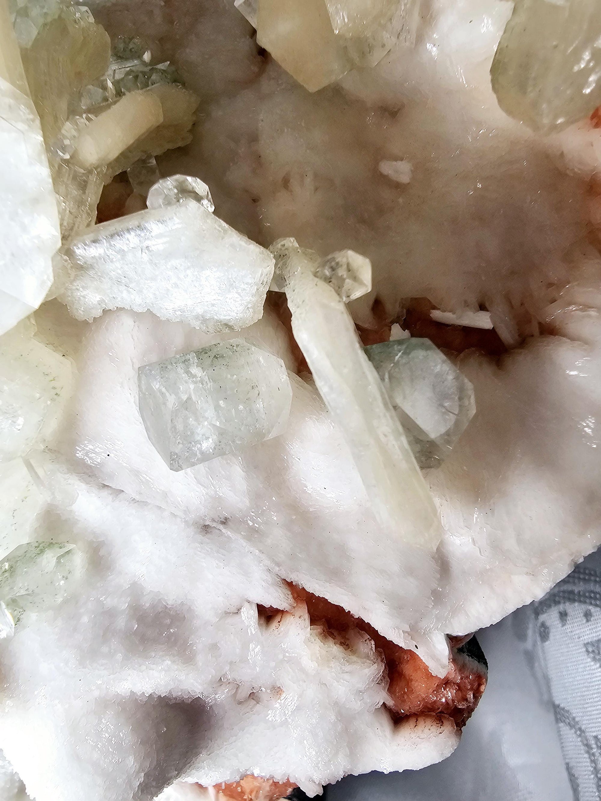 RARE LG 6lb Green  Apophyllite  with Red and White Chalcedony from India , Apophyllite, Crystal, Crystals