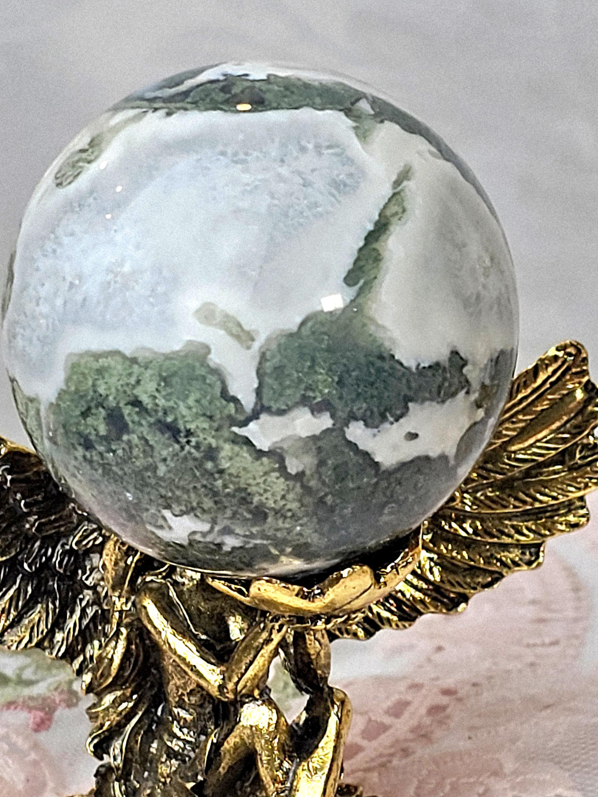 Moss Agate Crystal Sphere, Calming Stone, 2.25 inch