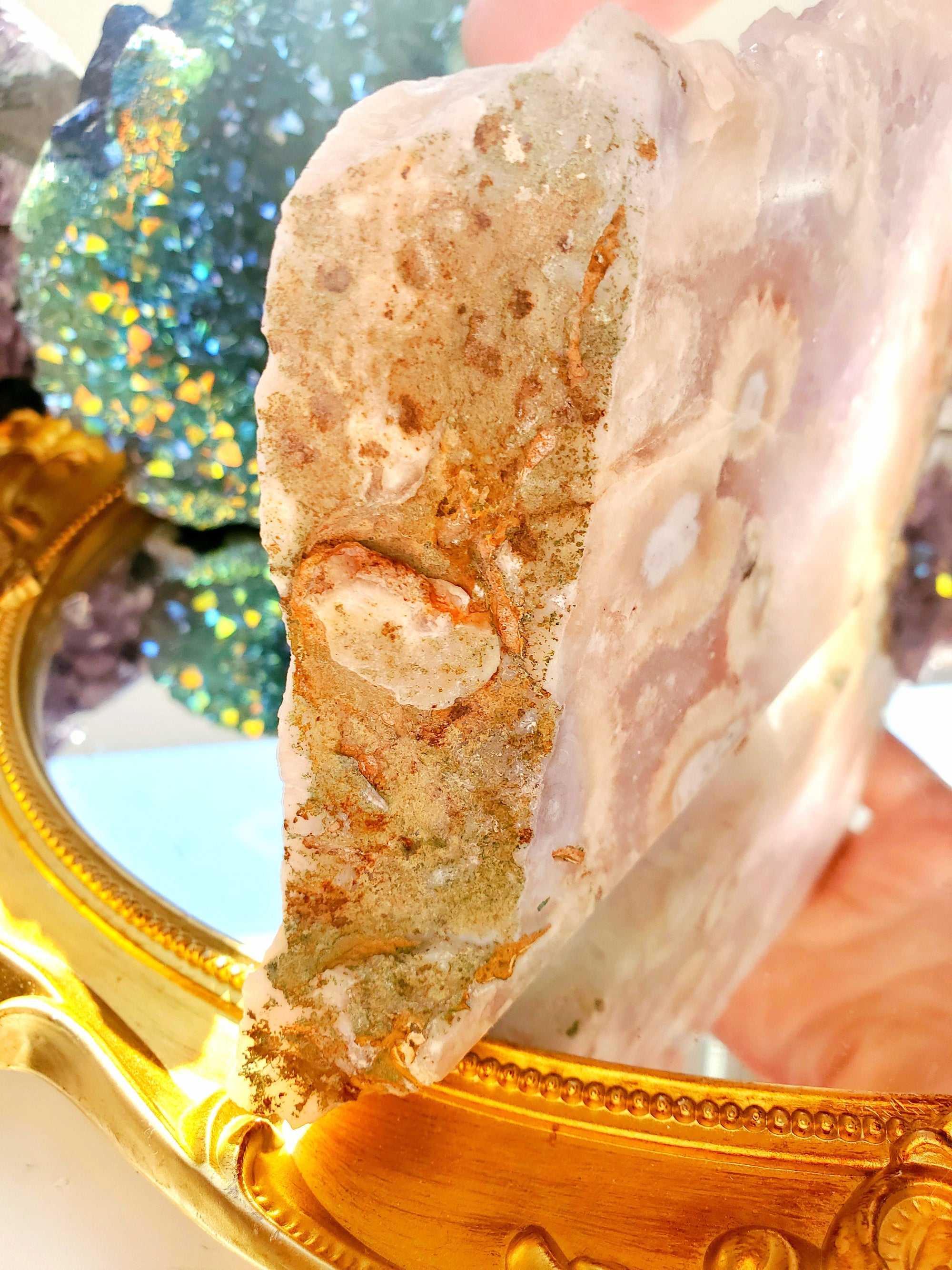 RARE Amethyst Flower Agate Slab with Druzy