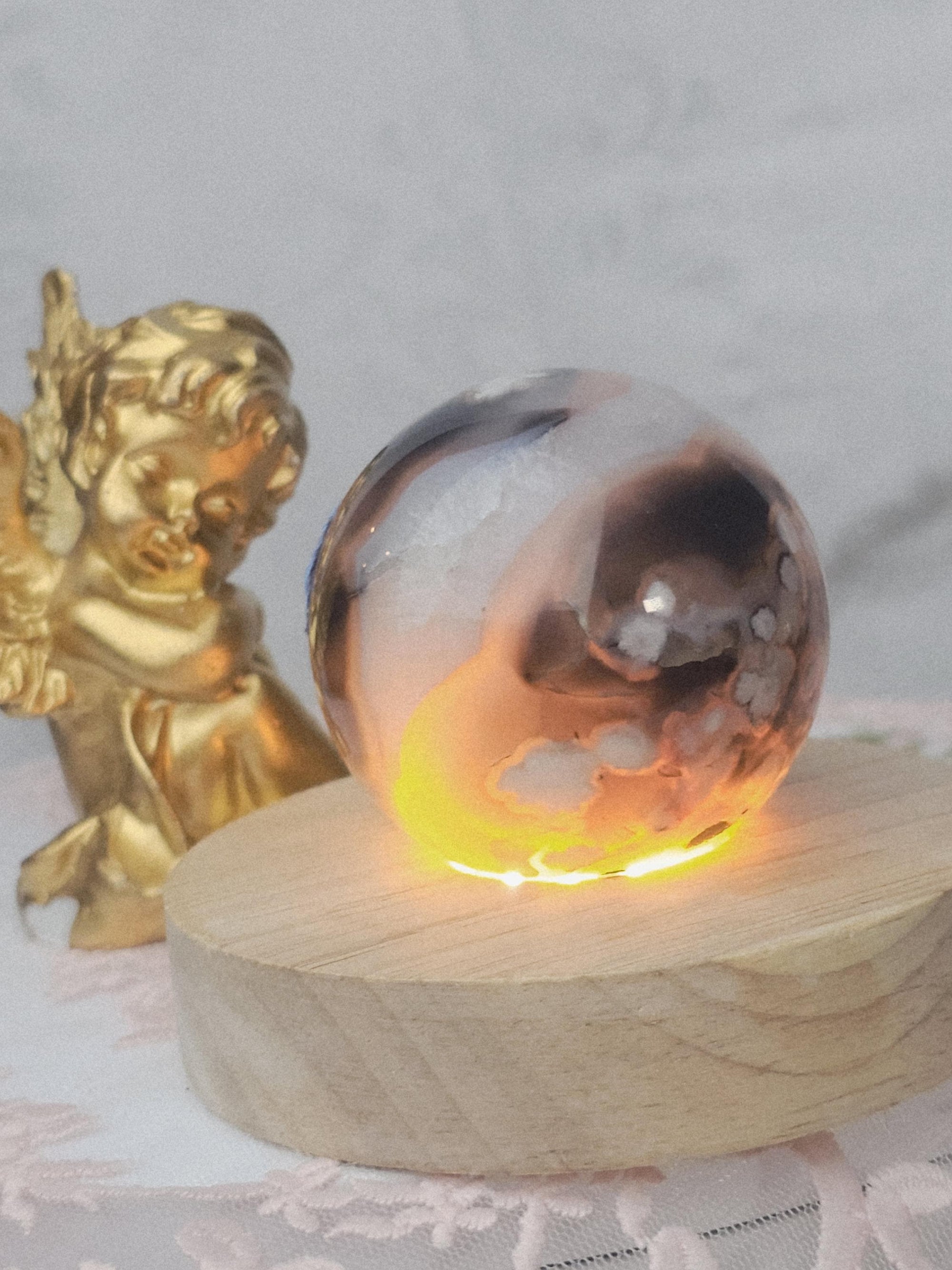 Black Flower Agate Sphere, Crystal Ball Crystals, Gift