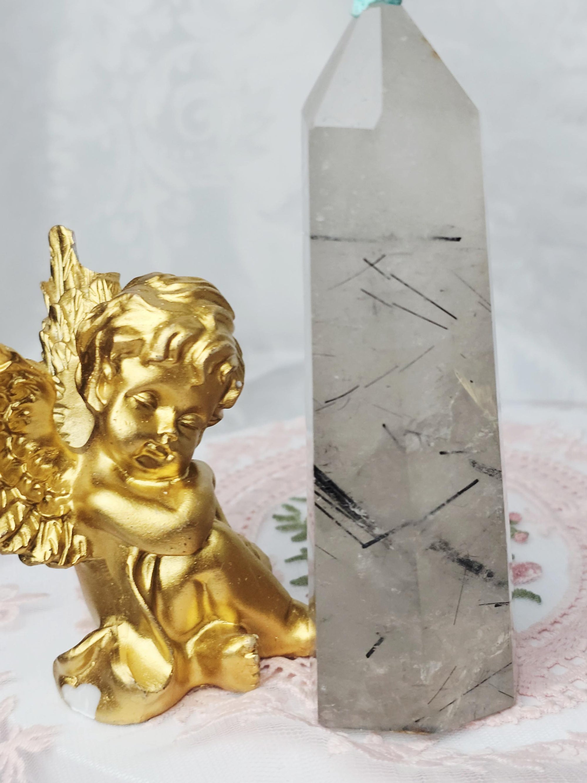 Rutilated Quartz Tower , Black Tourmaline Tower, Crystal
