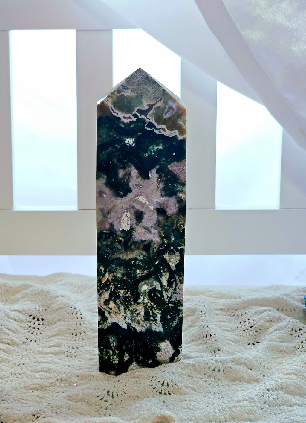 2lb 7oz Rare Colorful Druzy Ocean Jasper Tower, Big Druzy Tower