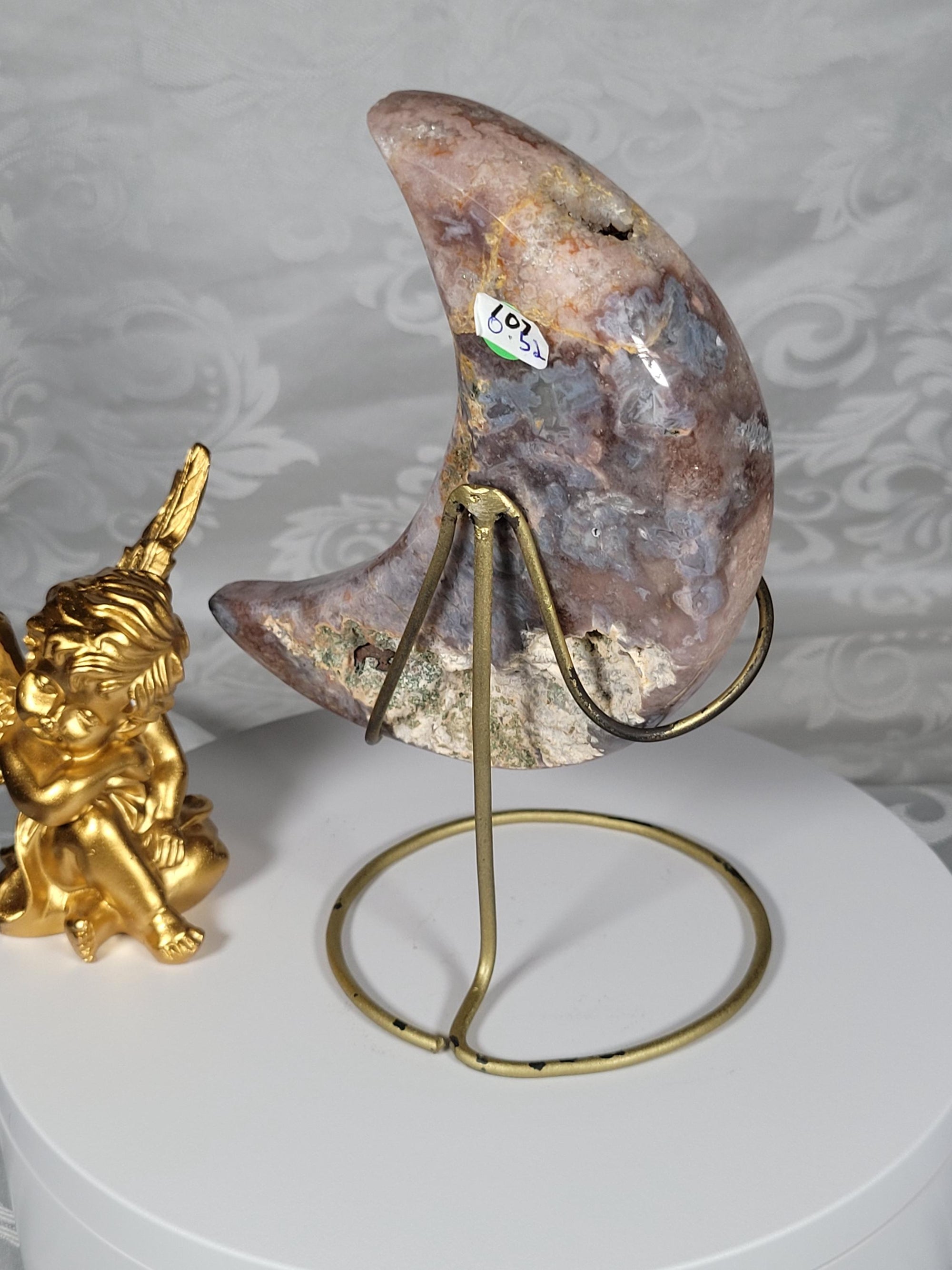 Pink Amethyst Druzy Moon Crystal, Display Stand