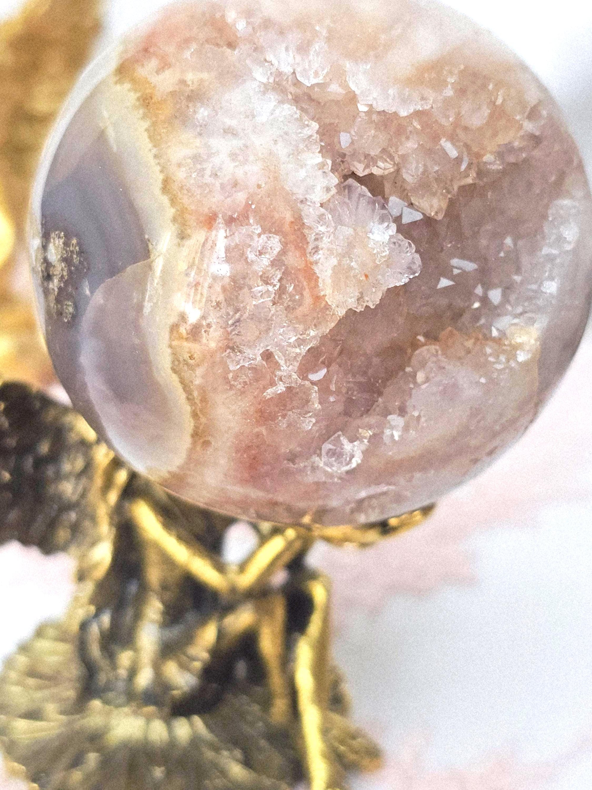 Pink Amethyst Druzy Sphere, Red Quartz Crystal Ball