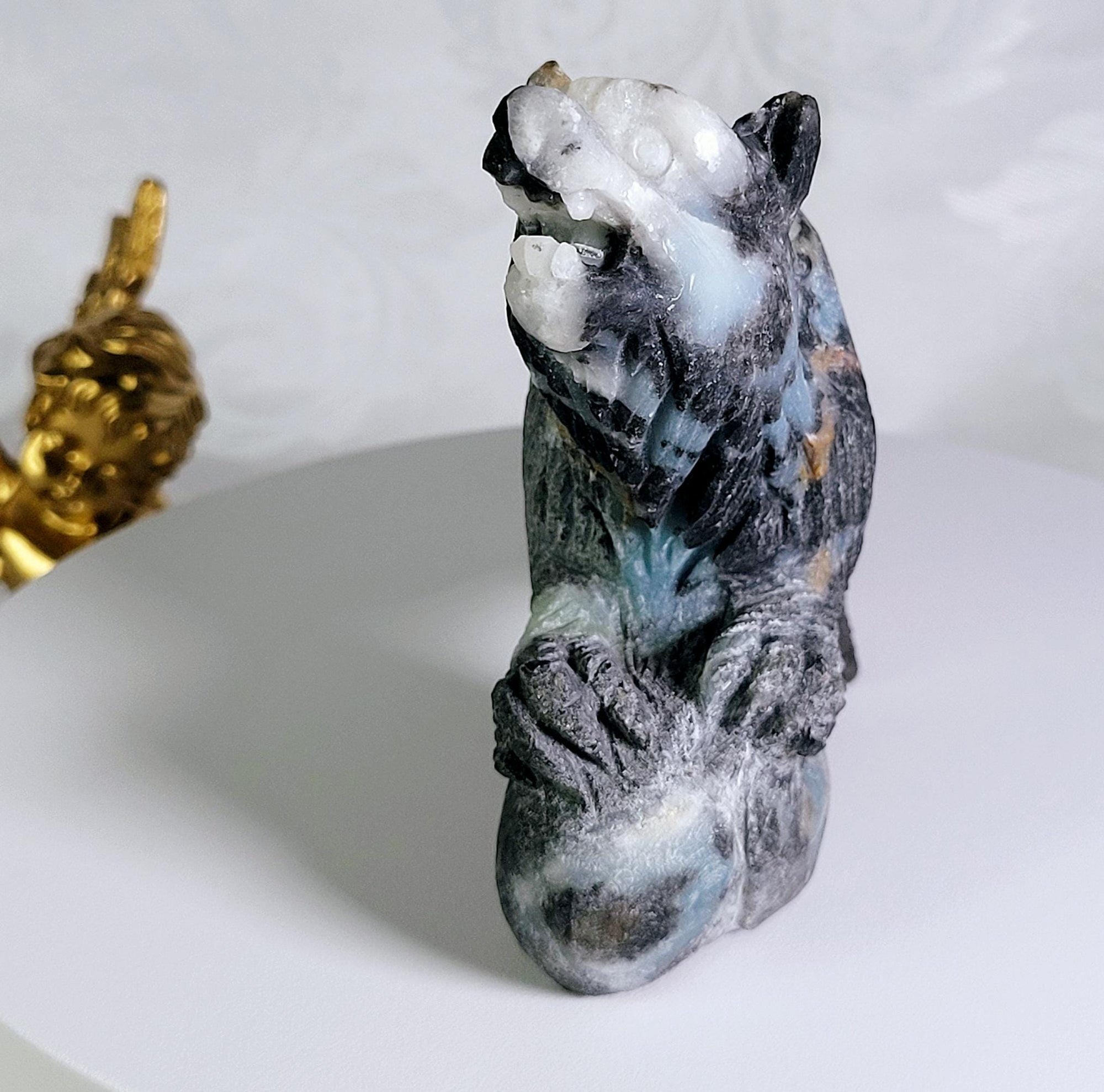 Caribbean Calcite Wolf, Crystal Wolf, Wolf Sculpture, Wolf, Home decor