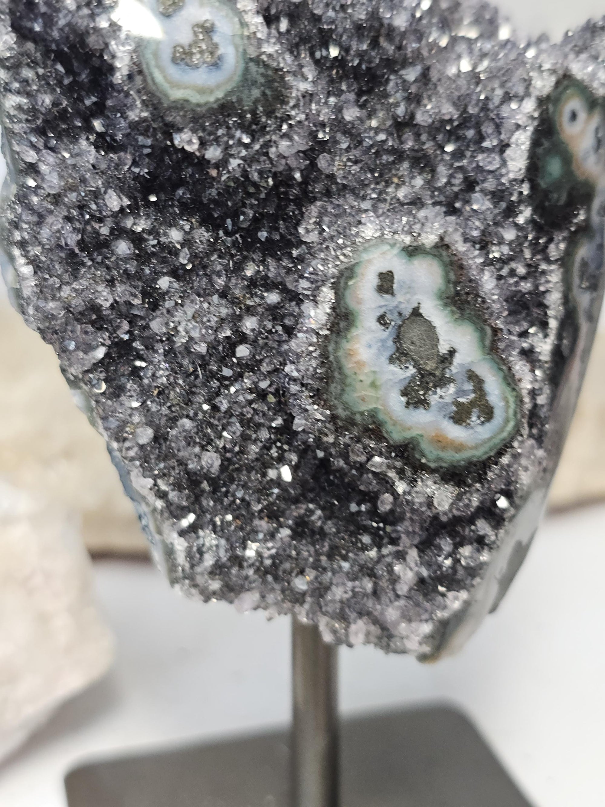 Rare Black Amethyst Stalactite on a Stand, Black Amethyst, Uruguay Statement Piece