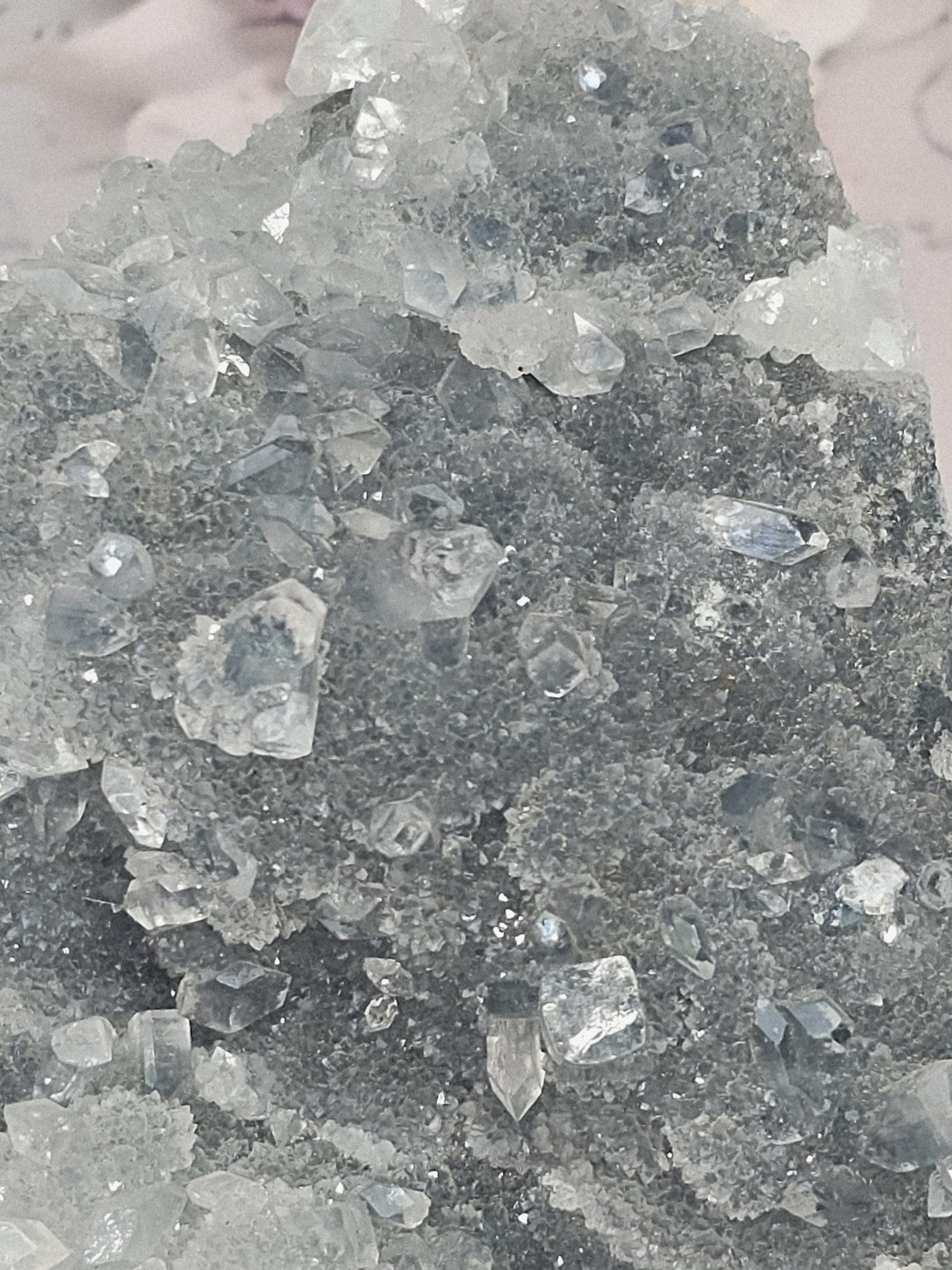 Blue Chalcedony with Diamond Apophyllite and Calcite from India