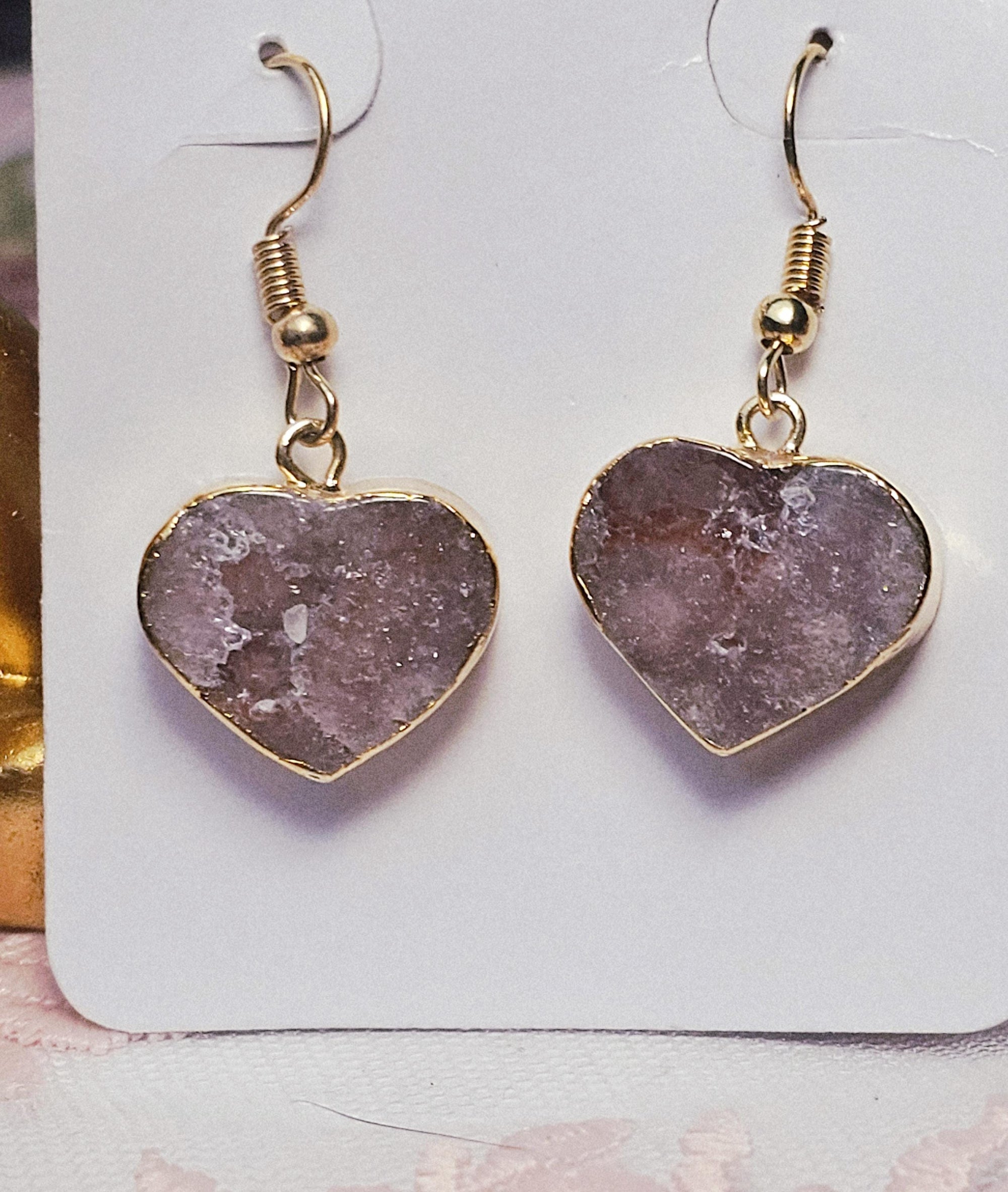 Handmade Pink Amethyst Heart Earrings, Gold Jewelry