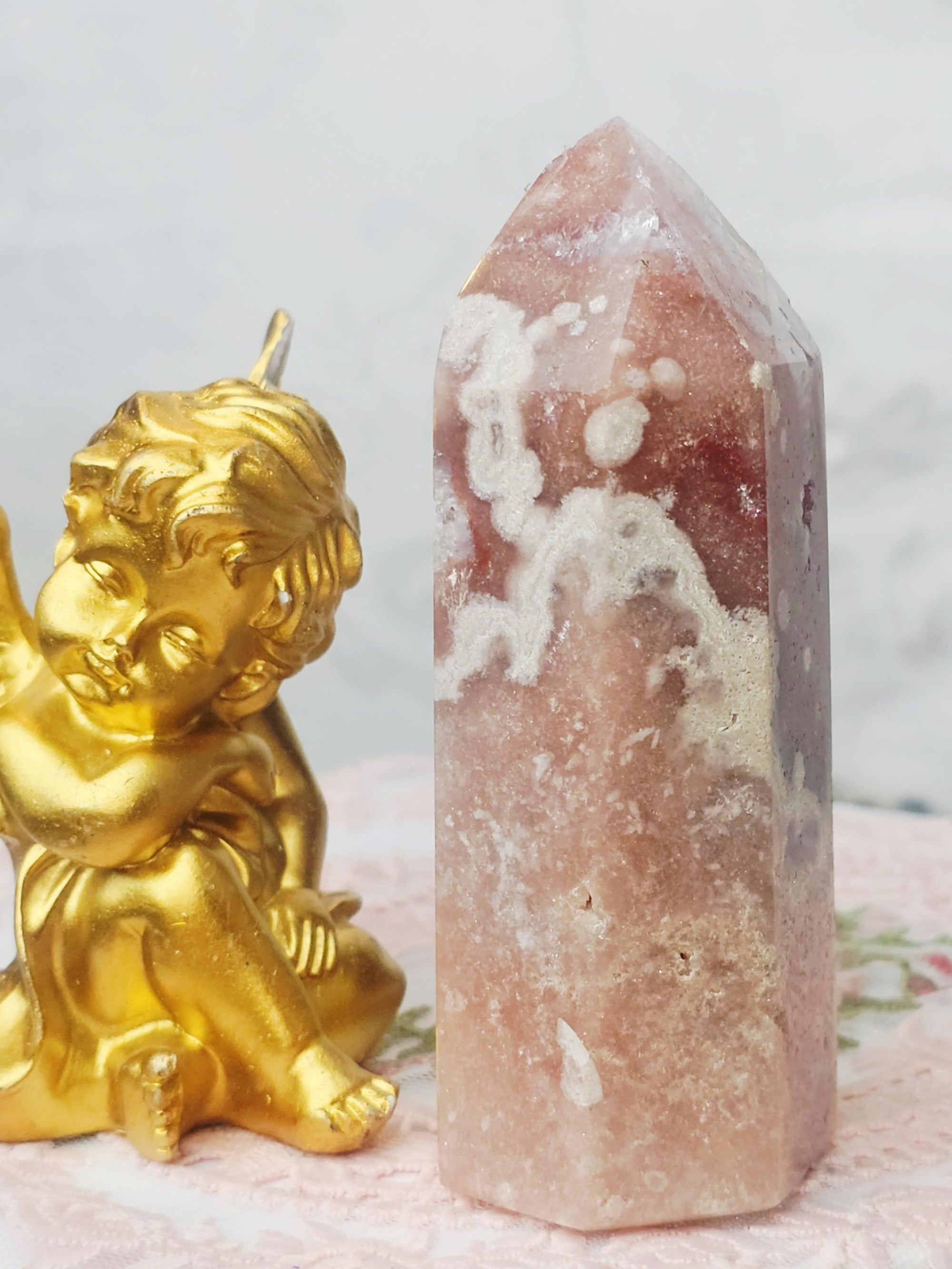 Pink Amethyst Tower, Golden Healer Druzy Crystal, Reiki Infused