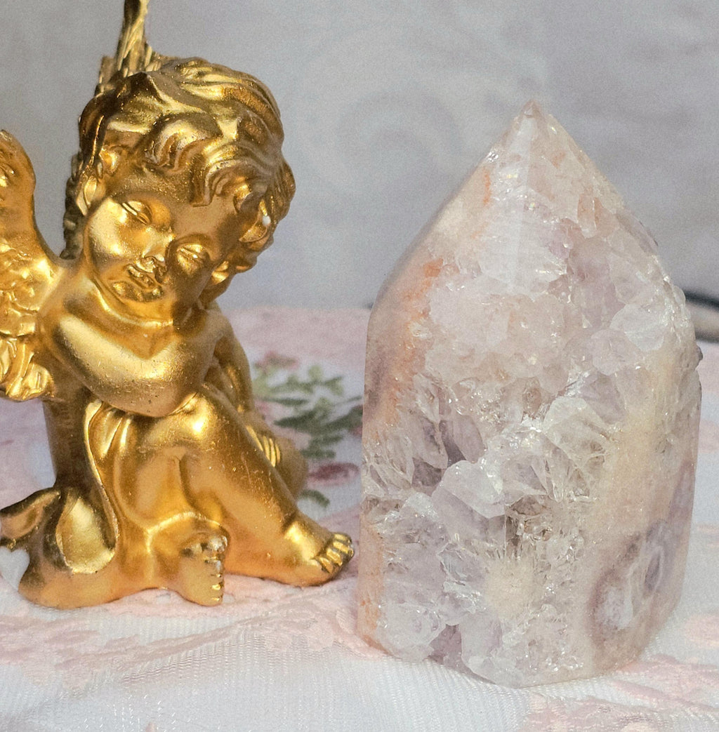 Brazilian Pink Amethyst Tower, Druzy Quartz, Reiki Infused