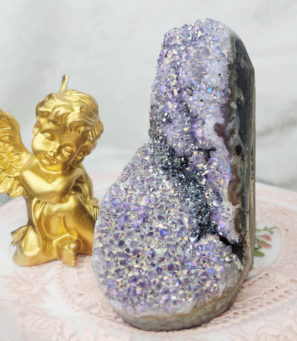 Rare Angel Aura Amethyst Crystal Cluster, Statement Piece