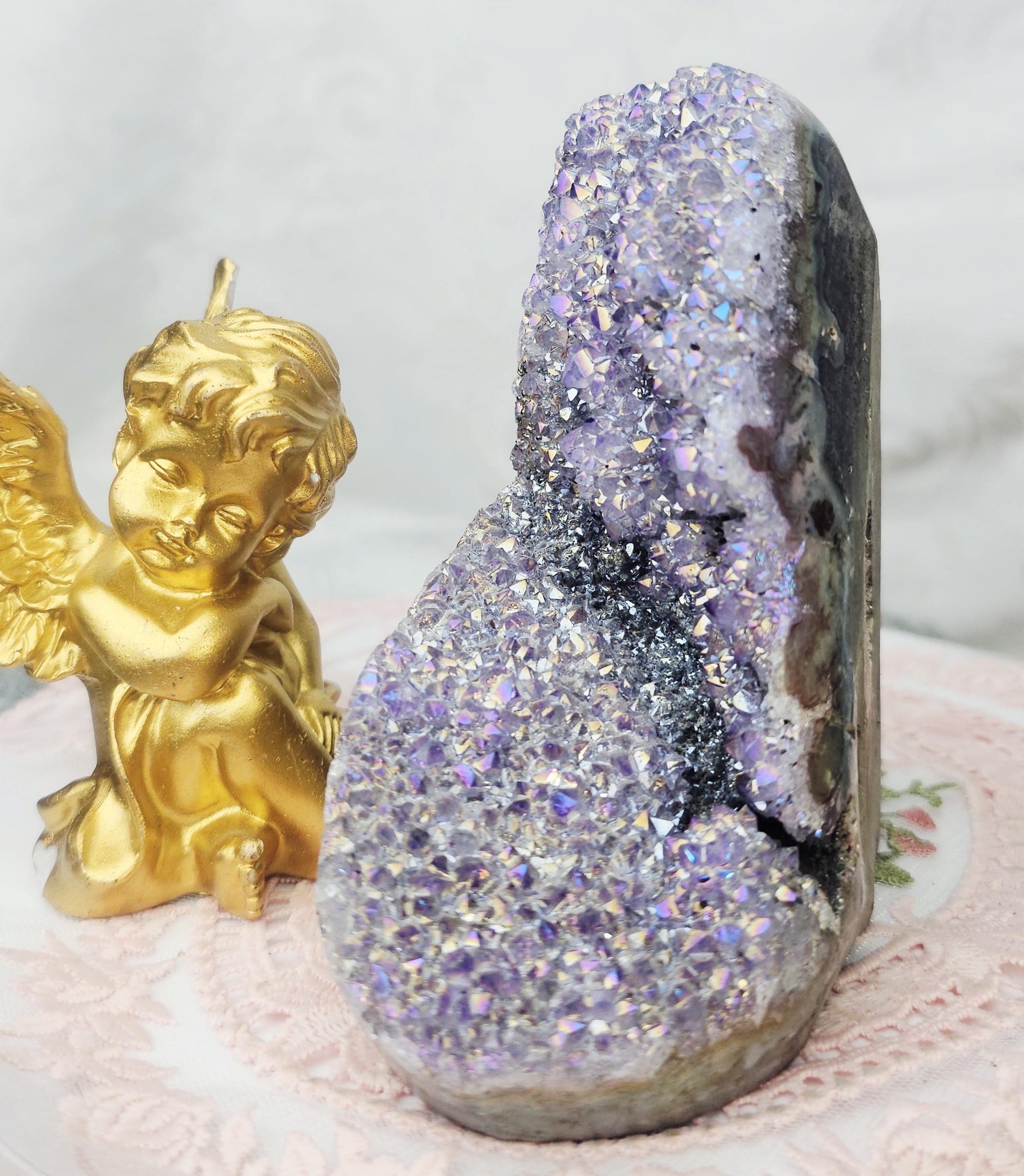 Rare Angel Aura Amethyst Crystal Cluster, Statement Piece
