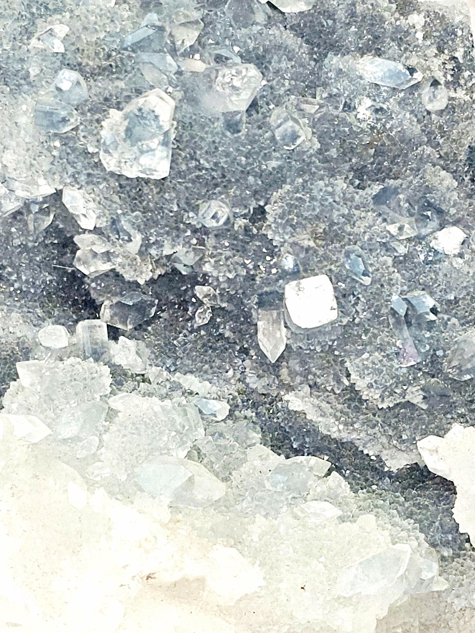 Blue Chalcedony woth Diamond Apophyllite and Calcite from India , Apophyllite, Crystal, Crystal