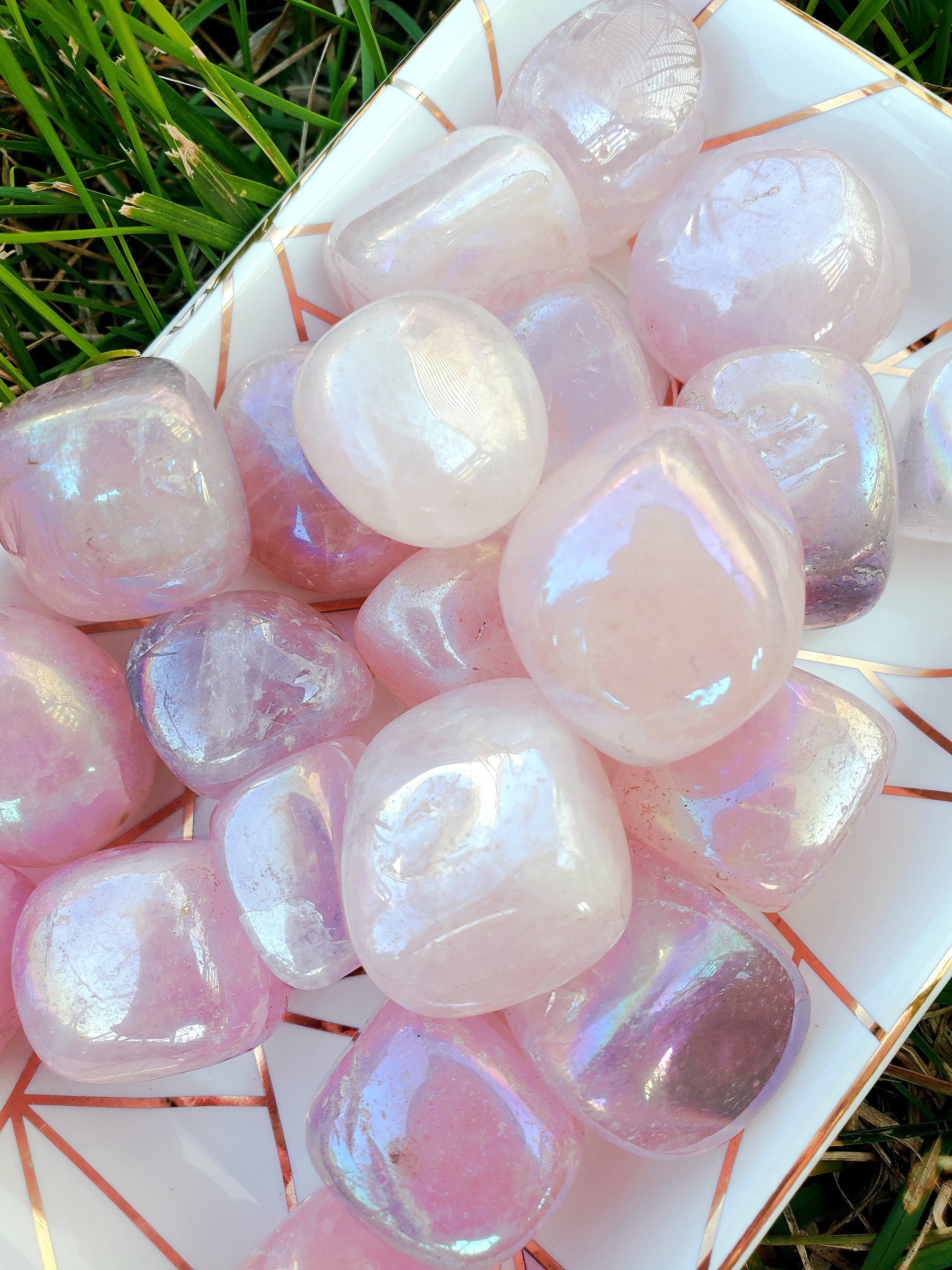 Angel Aura Rose Quartz Tumble Stones, Heart Chakra Healing Crystals