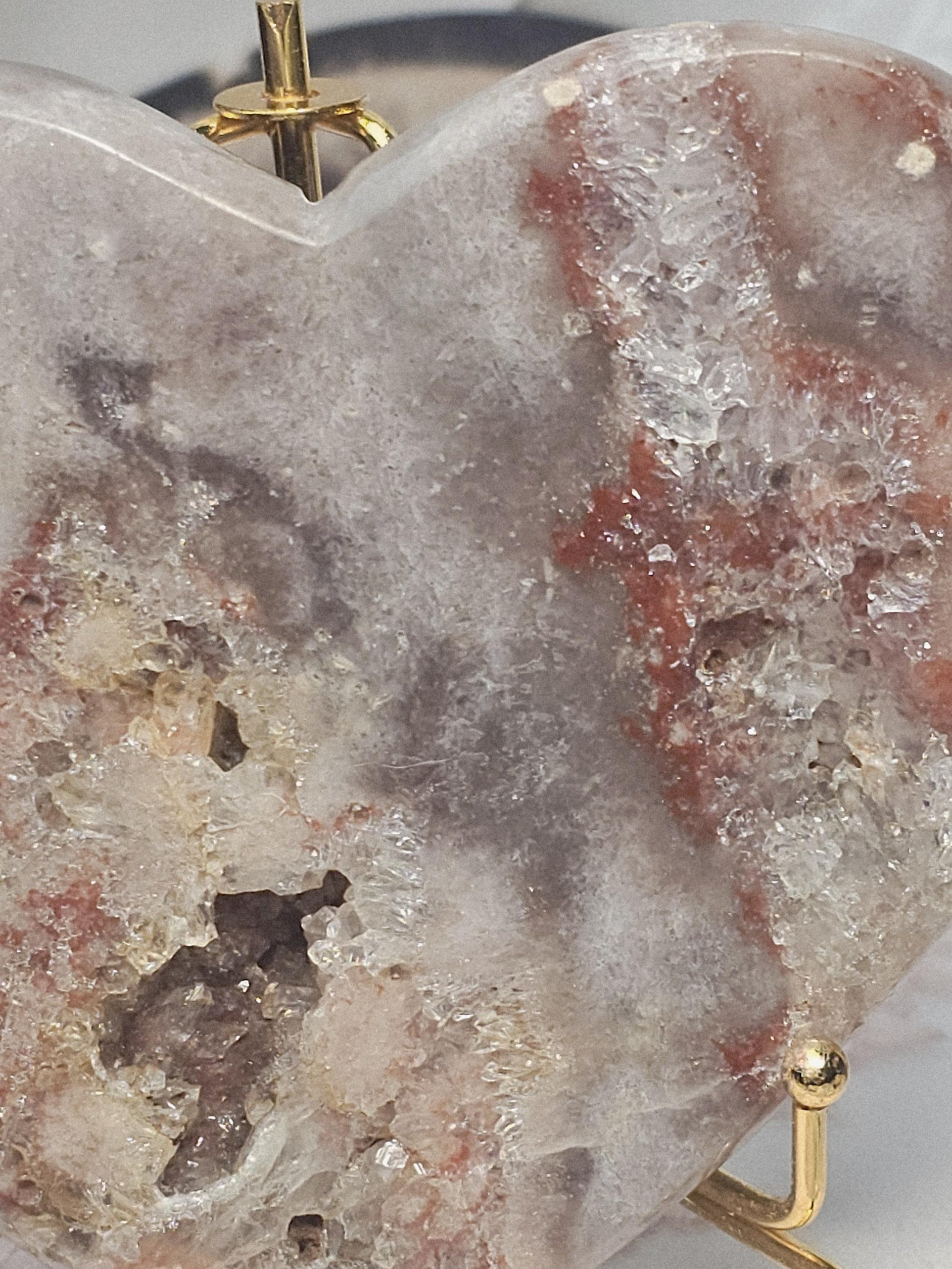 Pink Amethyst Druzy Heart, Brazilian Crystal, Rose Gold Stand