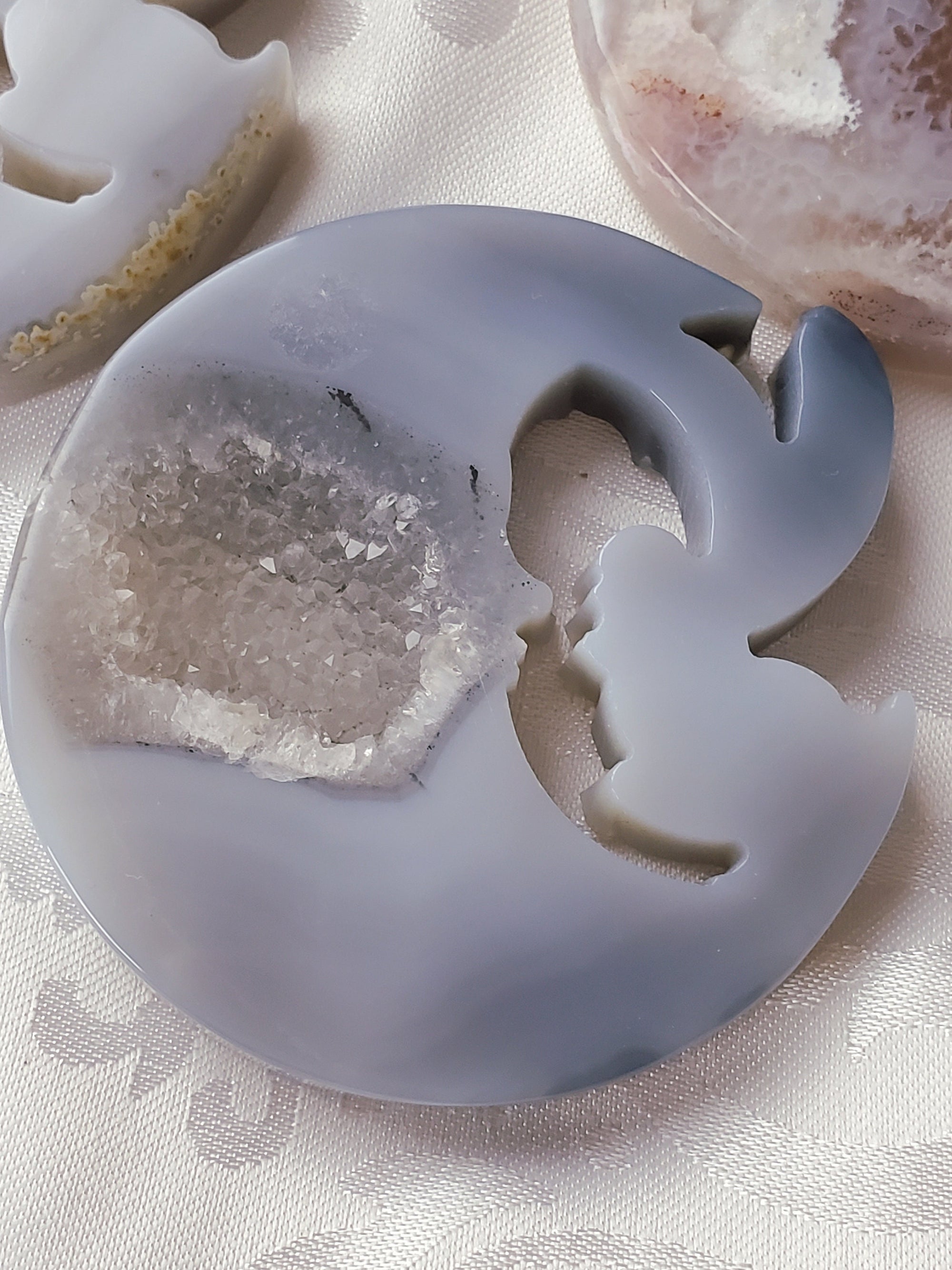 Druzy Agate Moon Fairy Carving, Fairy Garden Decor