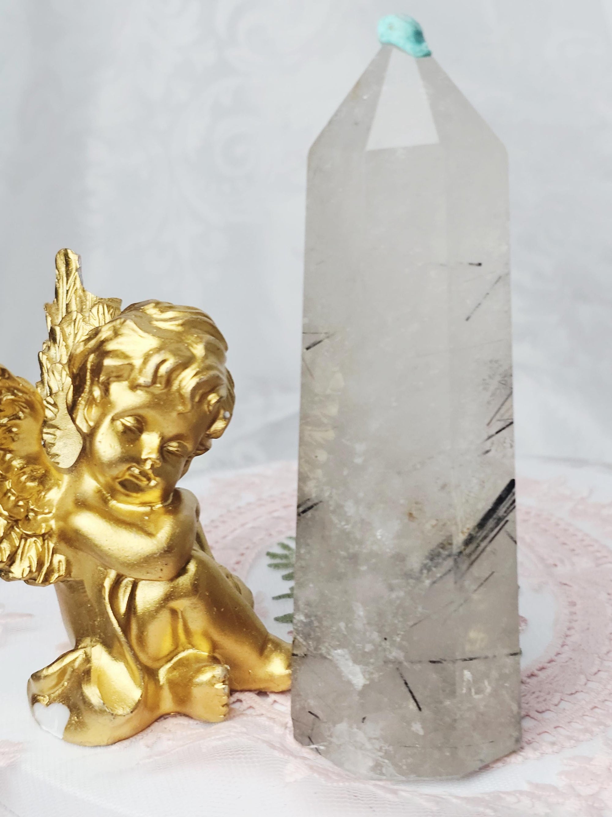 Rutilated Quartz Tower , Black Tourmaline Tower, Crystal