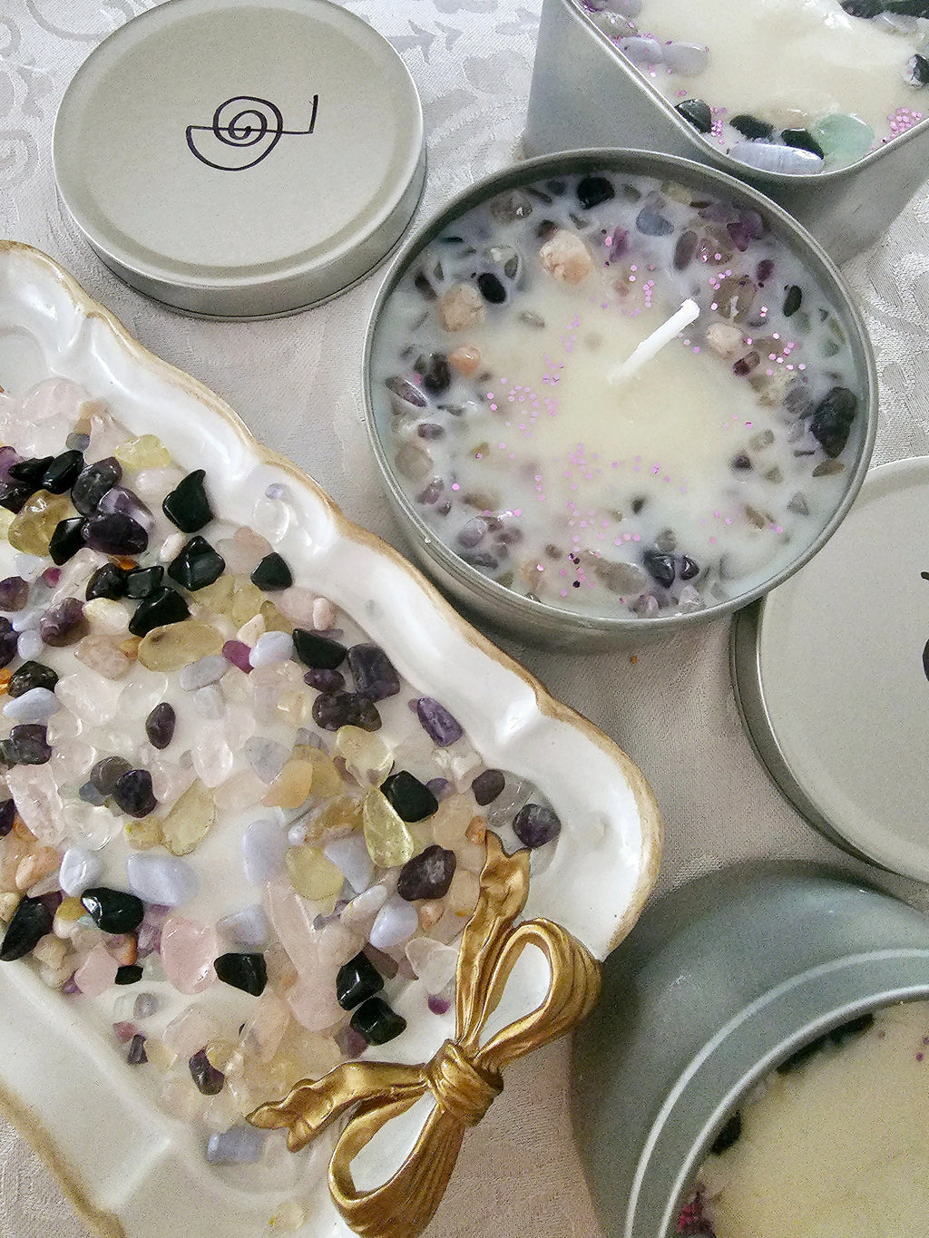 Crystal Intention Candle: Reiki Infused, Aromatherapy Soy Wax Candle