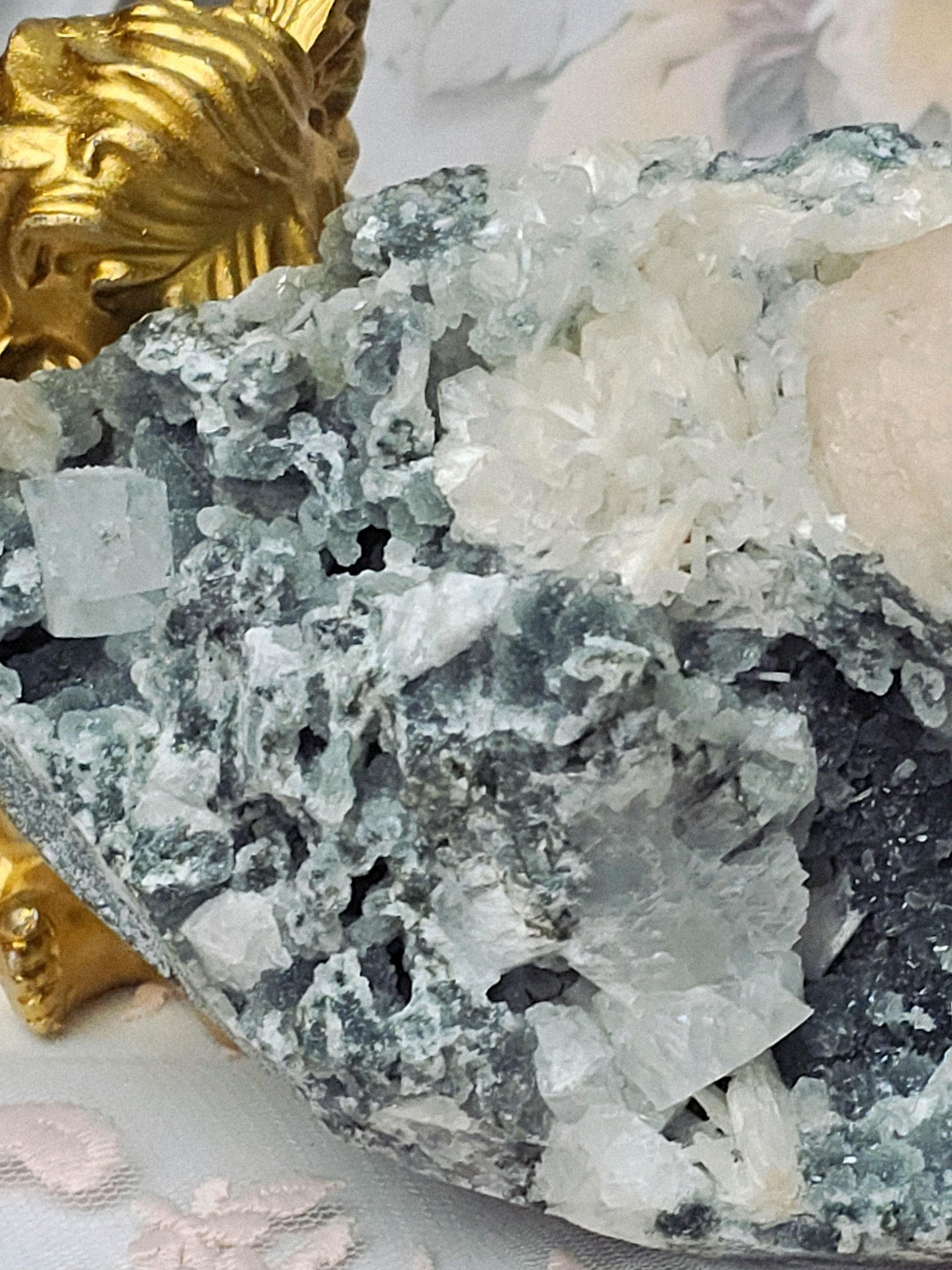 Large Apophyllite Cluster with Green Chalcedony and Stillbite, India