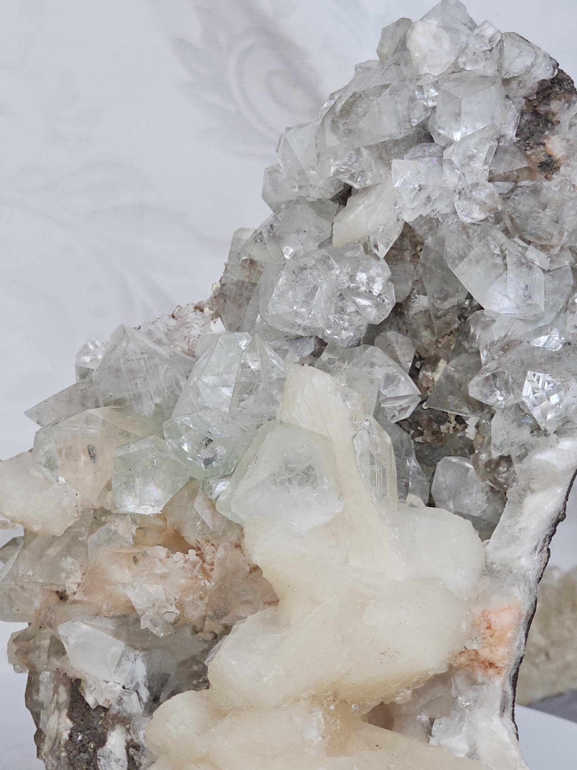 RARE Lg Green and White Diamond Apophyllite with Stillbite from India , Apophyllite, Statement Piece, Crystal