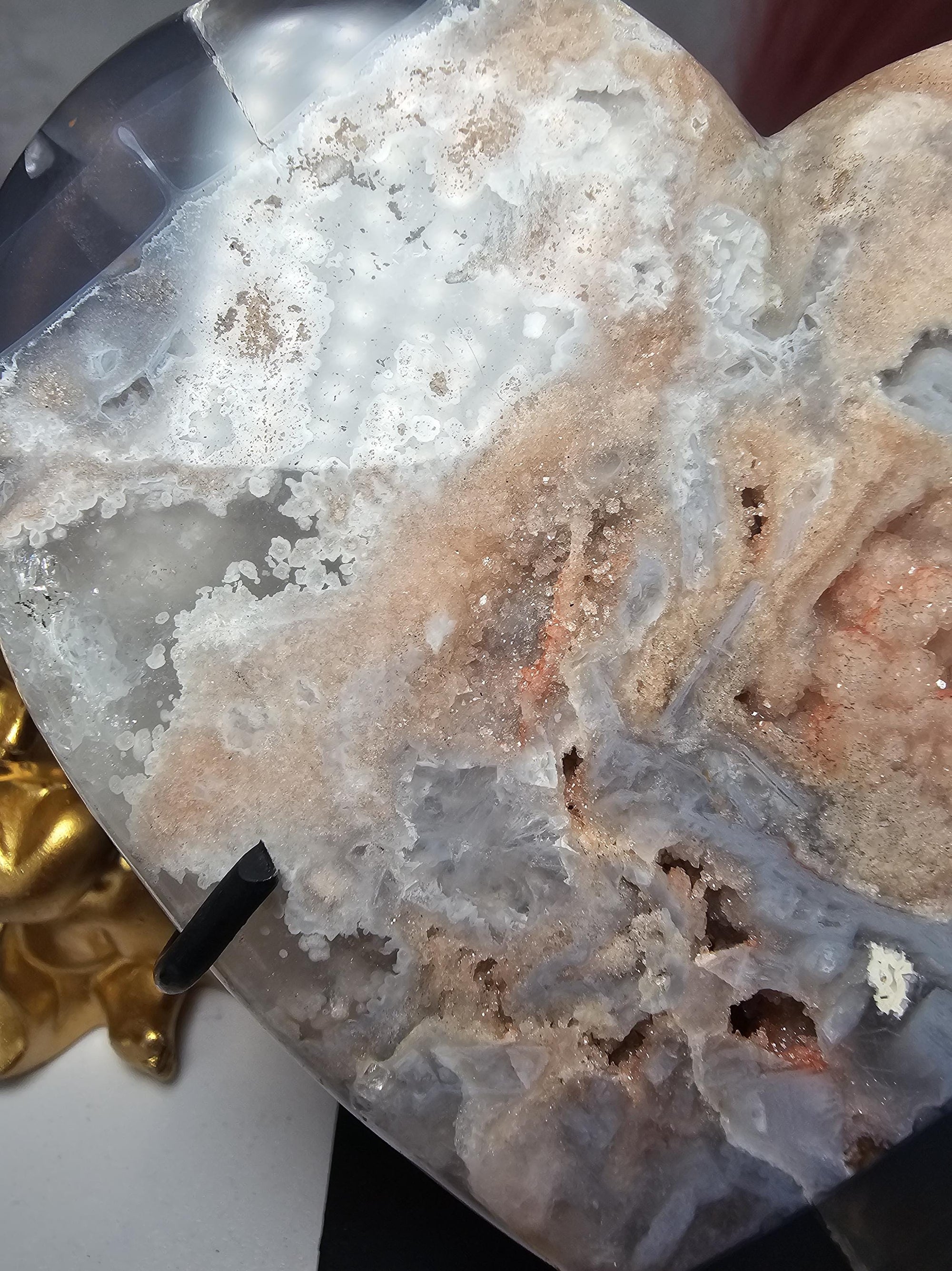 Rare Pink Amethyst with Rutile and Druzy , Druzy Moon, Crystal Moon,Gift