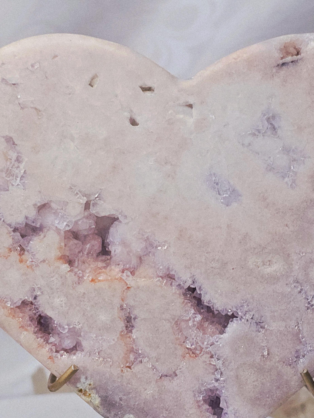 Pink Amethyst Druzy Heart, Brazilian Crystal on Gold Stand