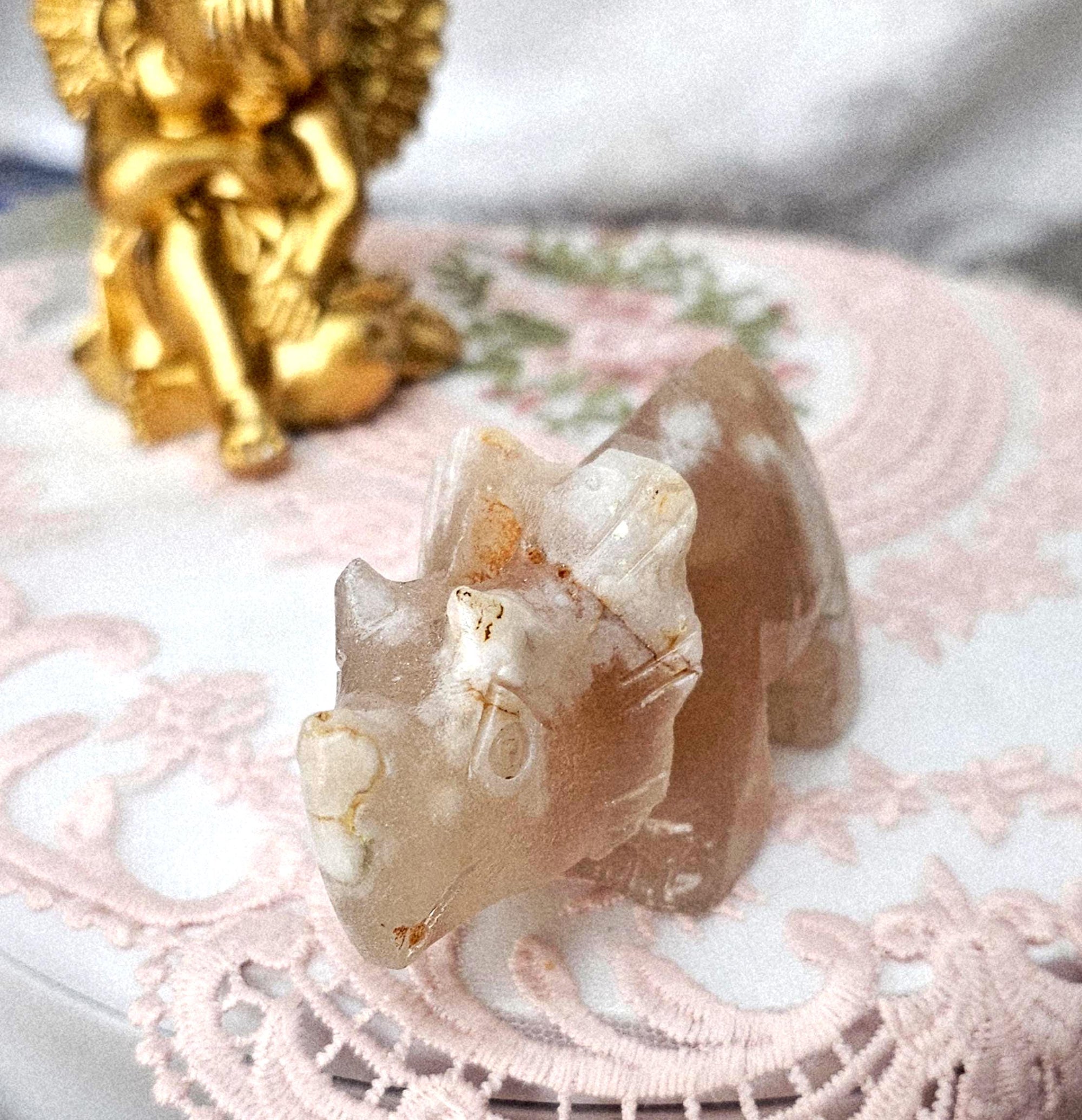 Flower Agate Dinosaur Carving, Druzy Crystal Sculpture
