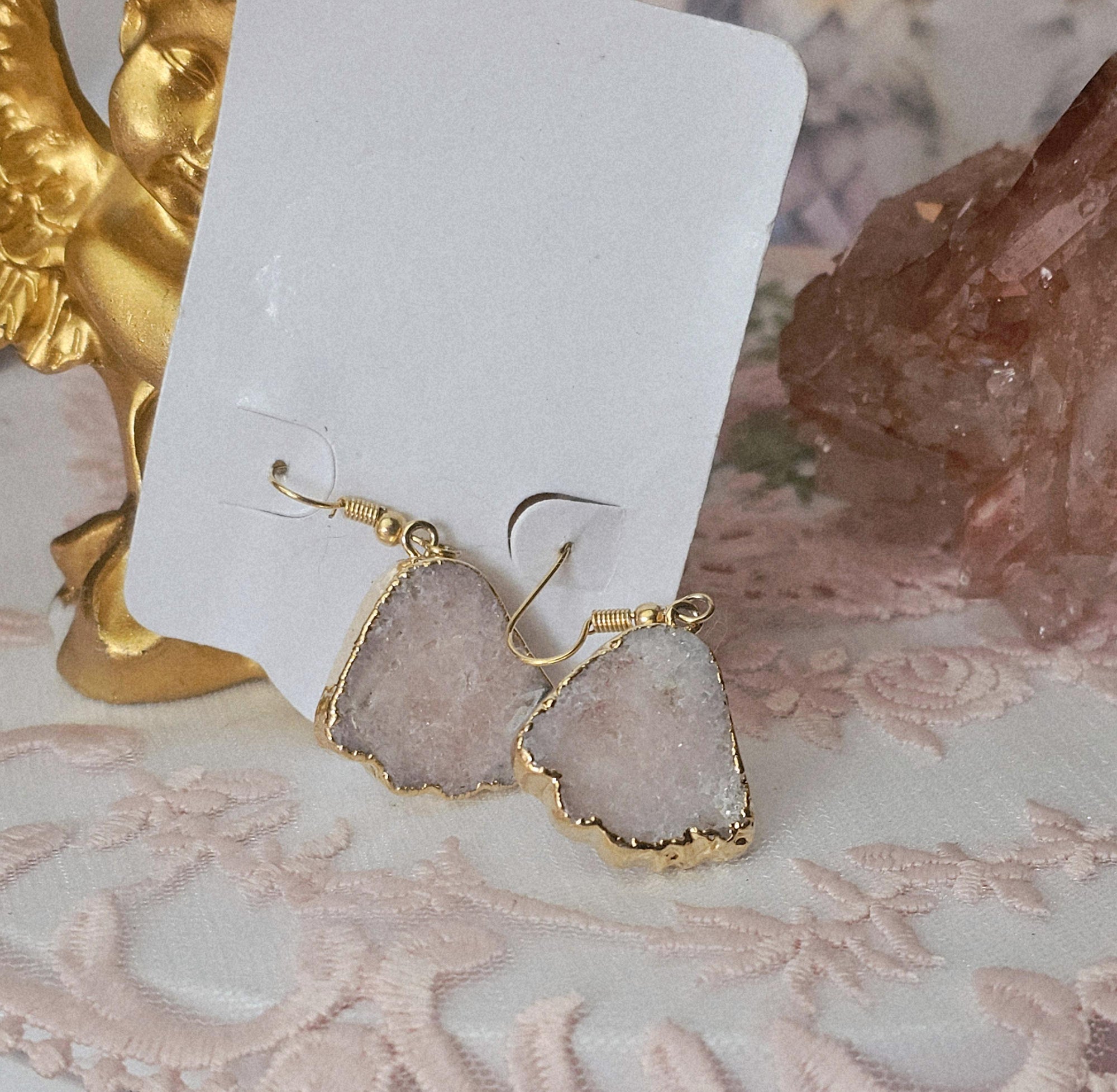 Pink Amethyst Jewelry, Vintage Design Earrings, Gold Earrings