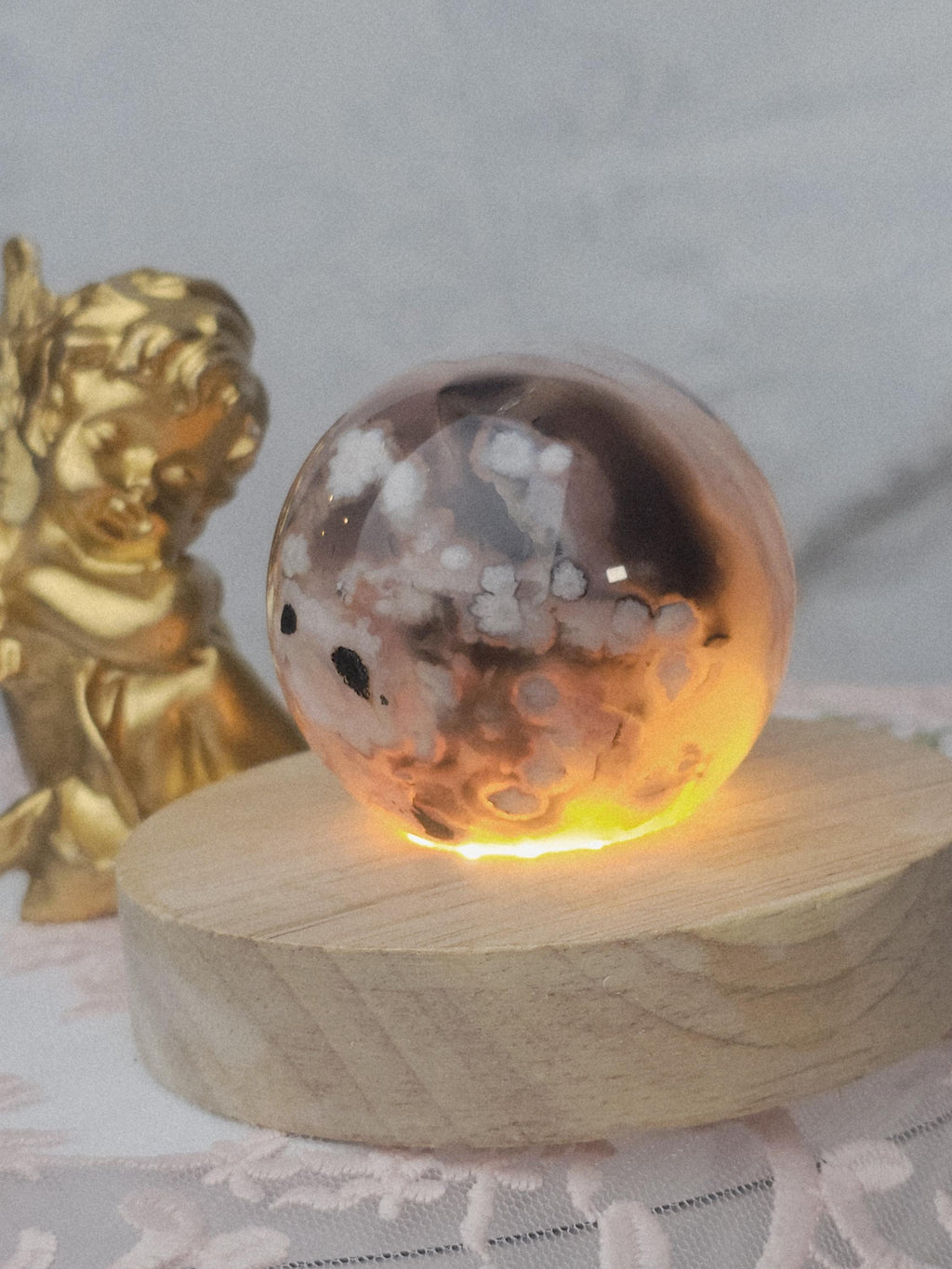 Black Flower Agate Sphere, Crystal Ball Crystals, Gift