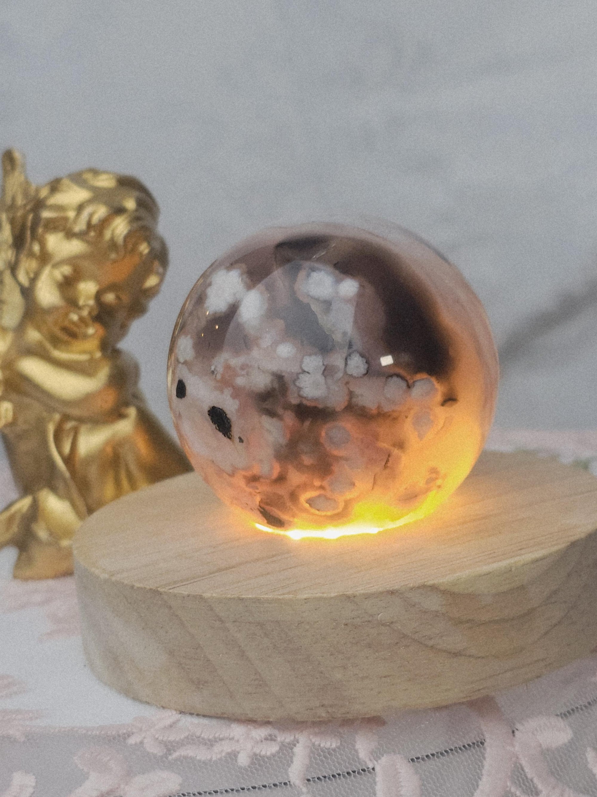 Black Flower Agate Sphere, Crystal Ball Crystals, Gift