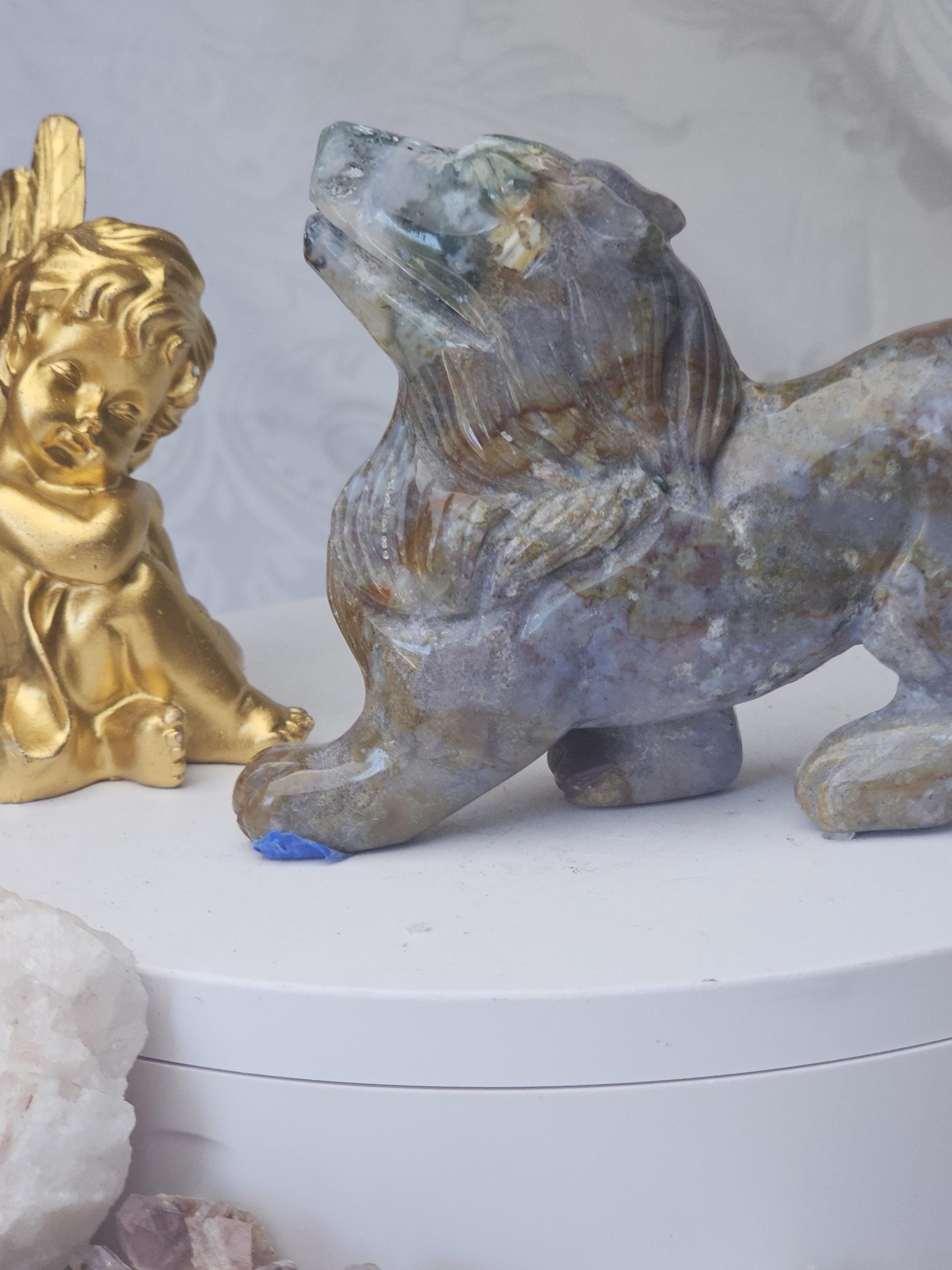 Colorful Druzy Ocean Jasper Wolf, Statement Piece, Wolf