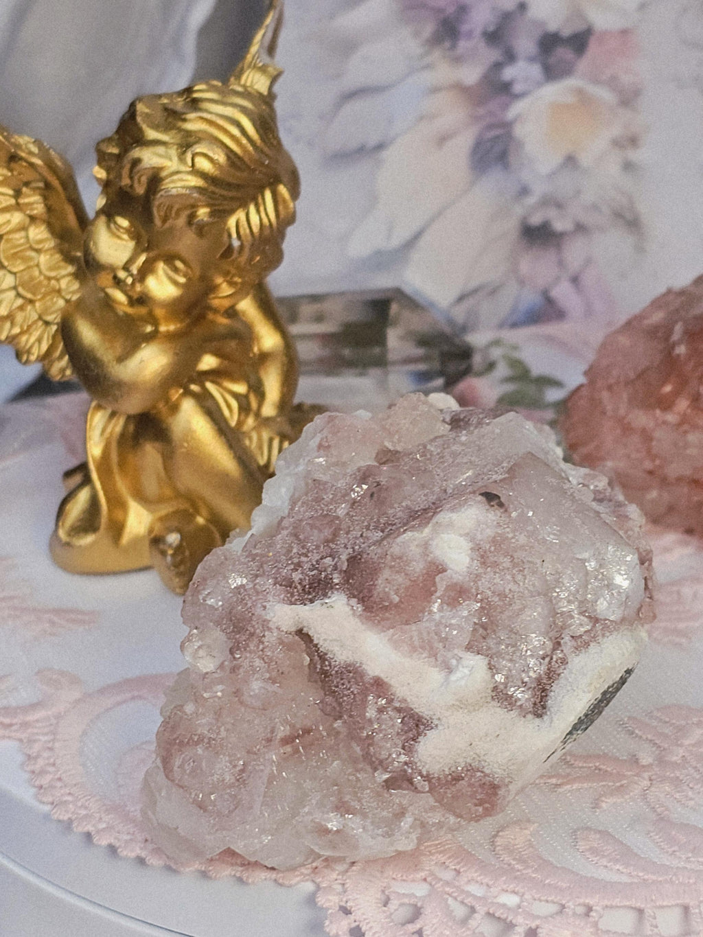 Rare Pink Sugar Apophyllite Crystal Cluster, Flashy Sparkly Gem, India