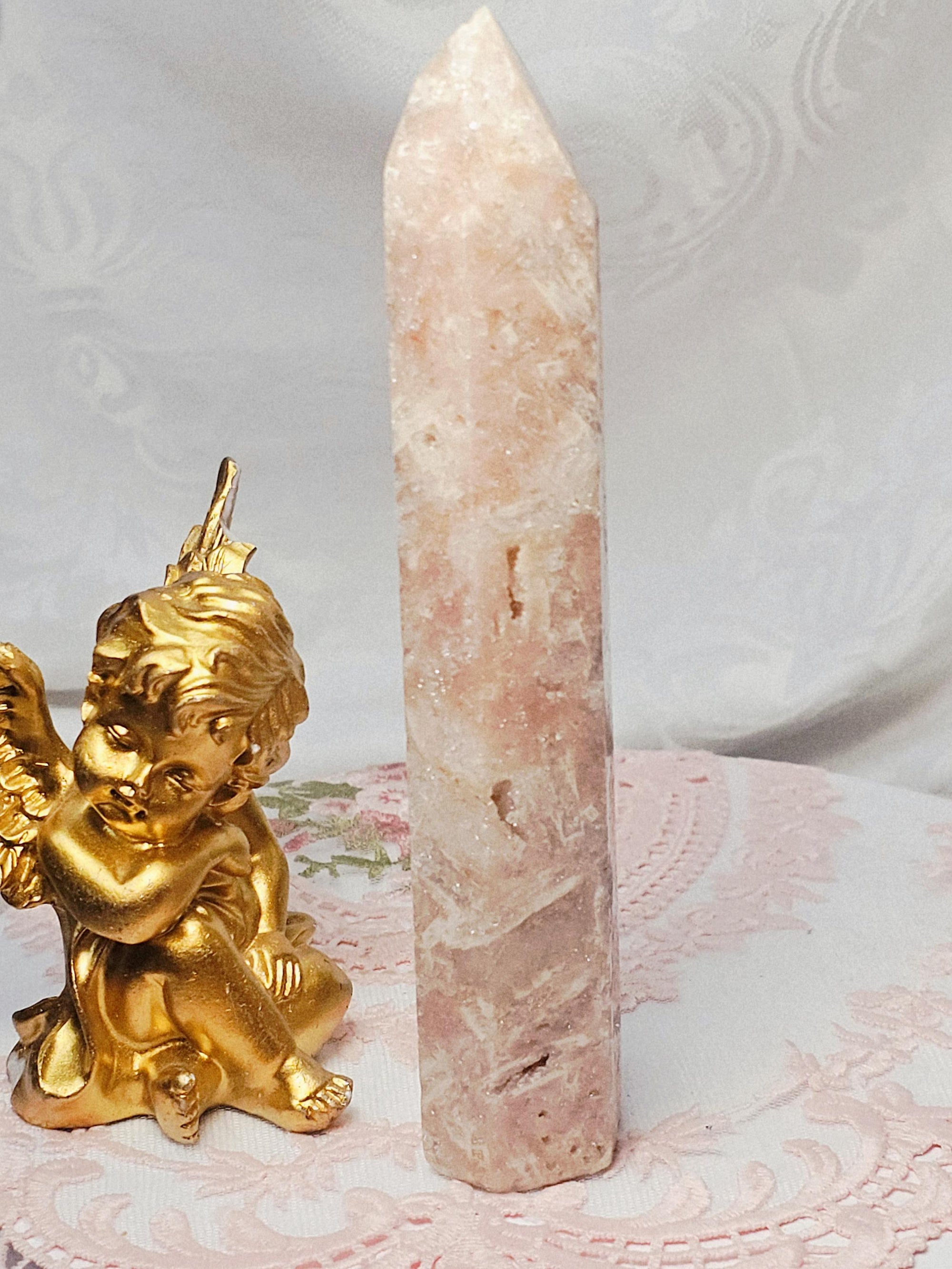 Pink Amethyst Tower with Druzy Tower, Crystal Tower ,Gift