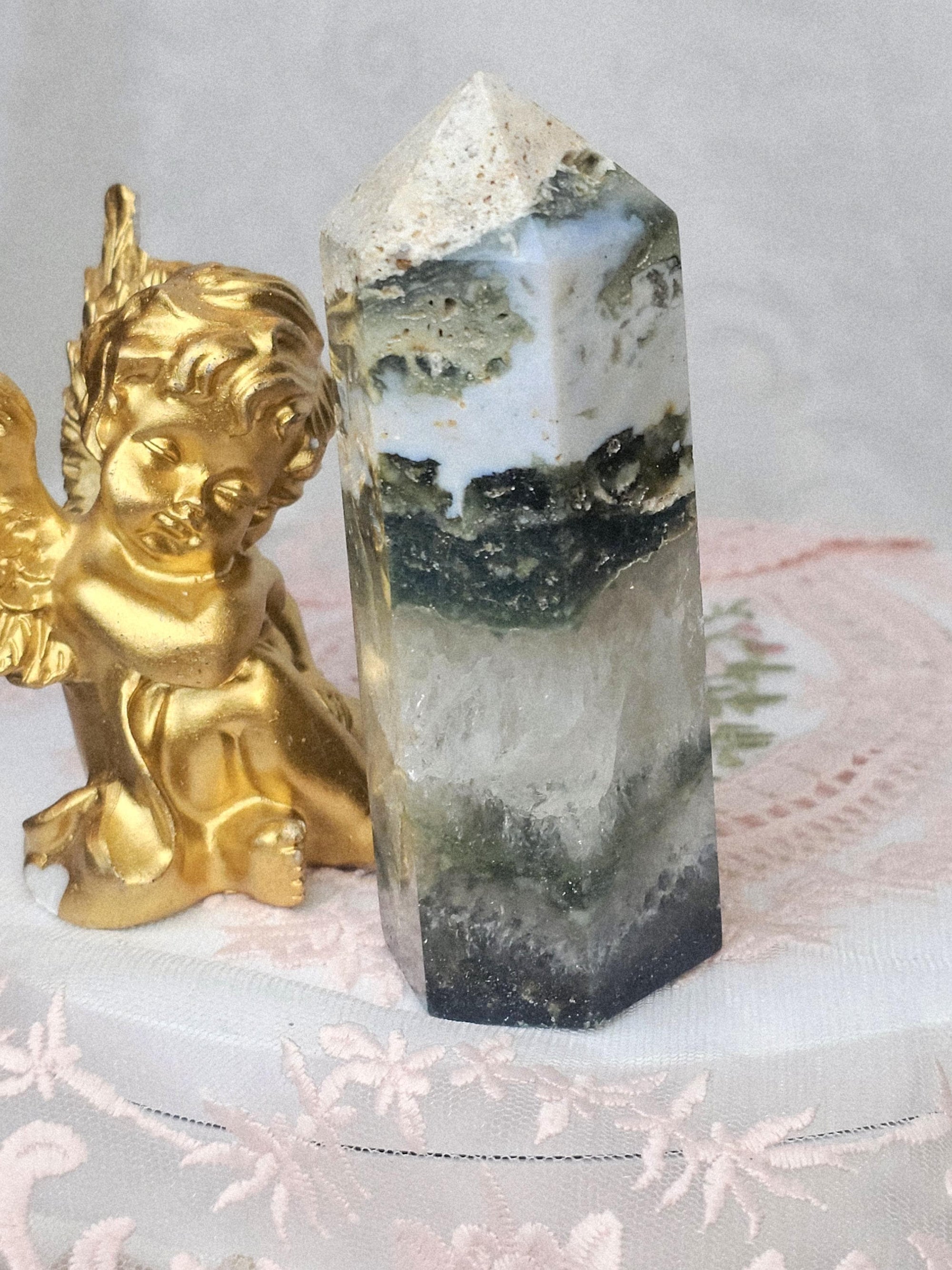 Colorful Druzy Ocean Jasper Tower with Quartz Rainbows