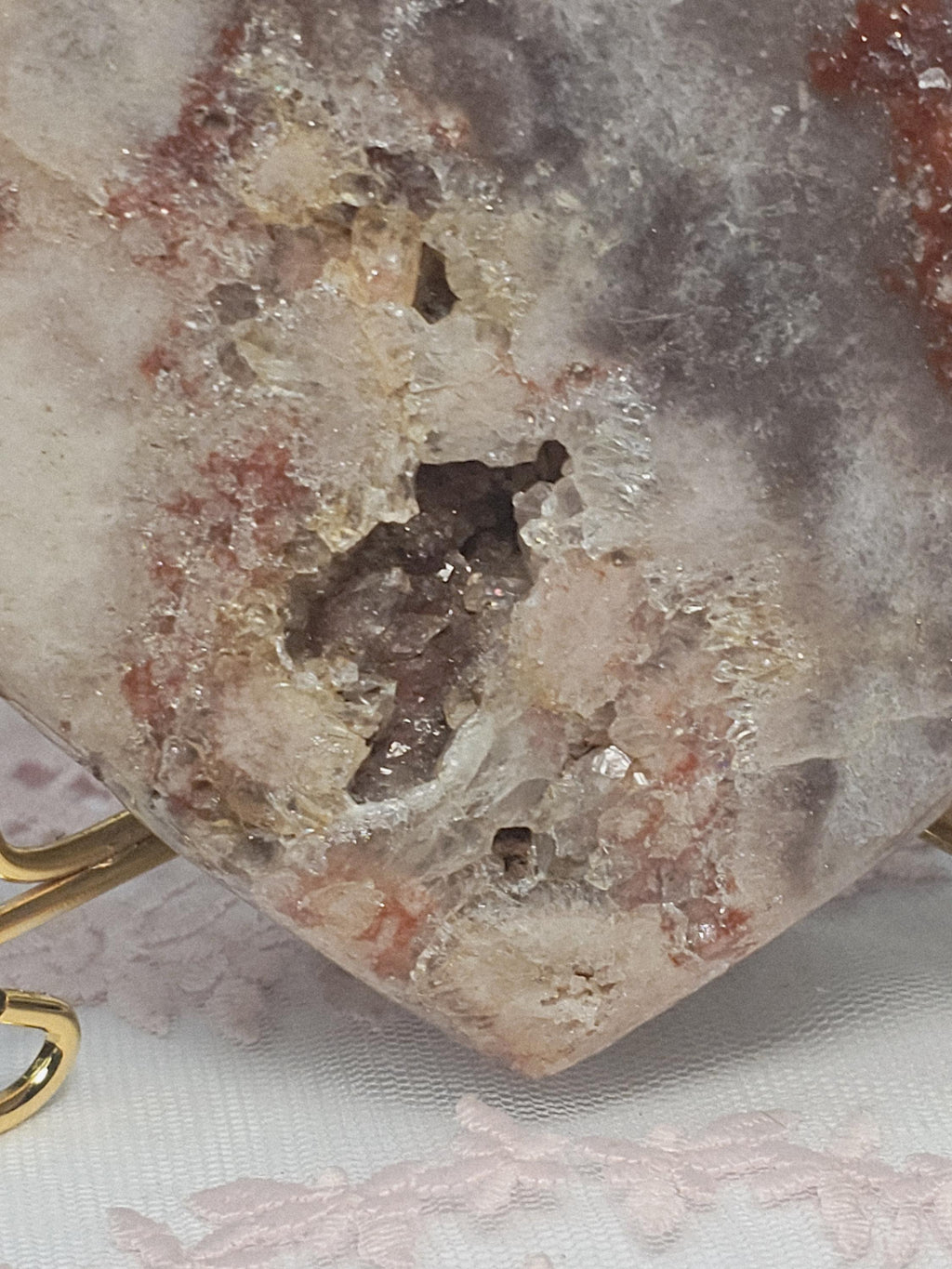 Pink Amethyst Druzy Heart, Brazilian Crystal, Rose Gold Stand
