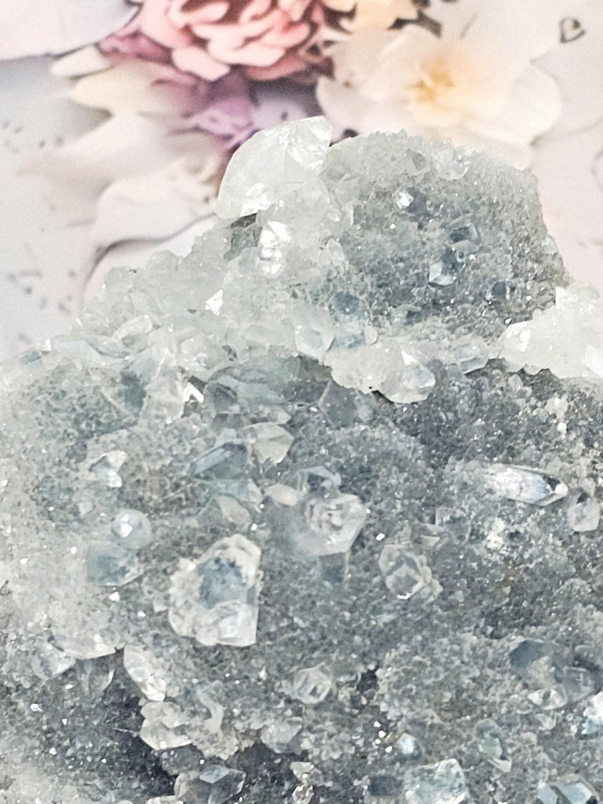 Blue Chalcedony with Diamond Apophyllite and Calcite from India