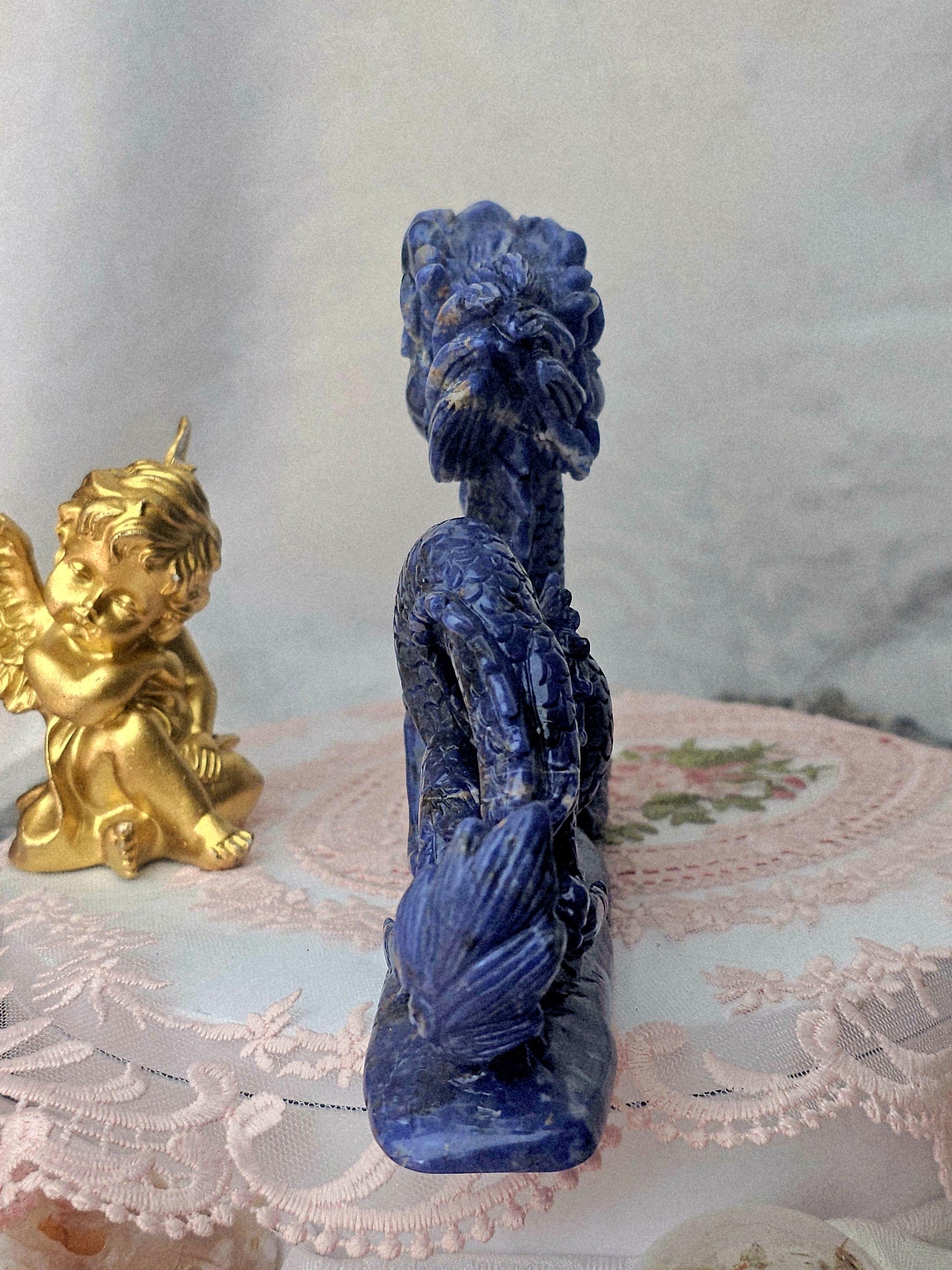 Sodalite Crystal Dragon Sculpture, Healing Home Decor