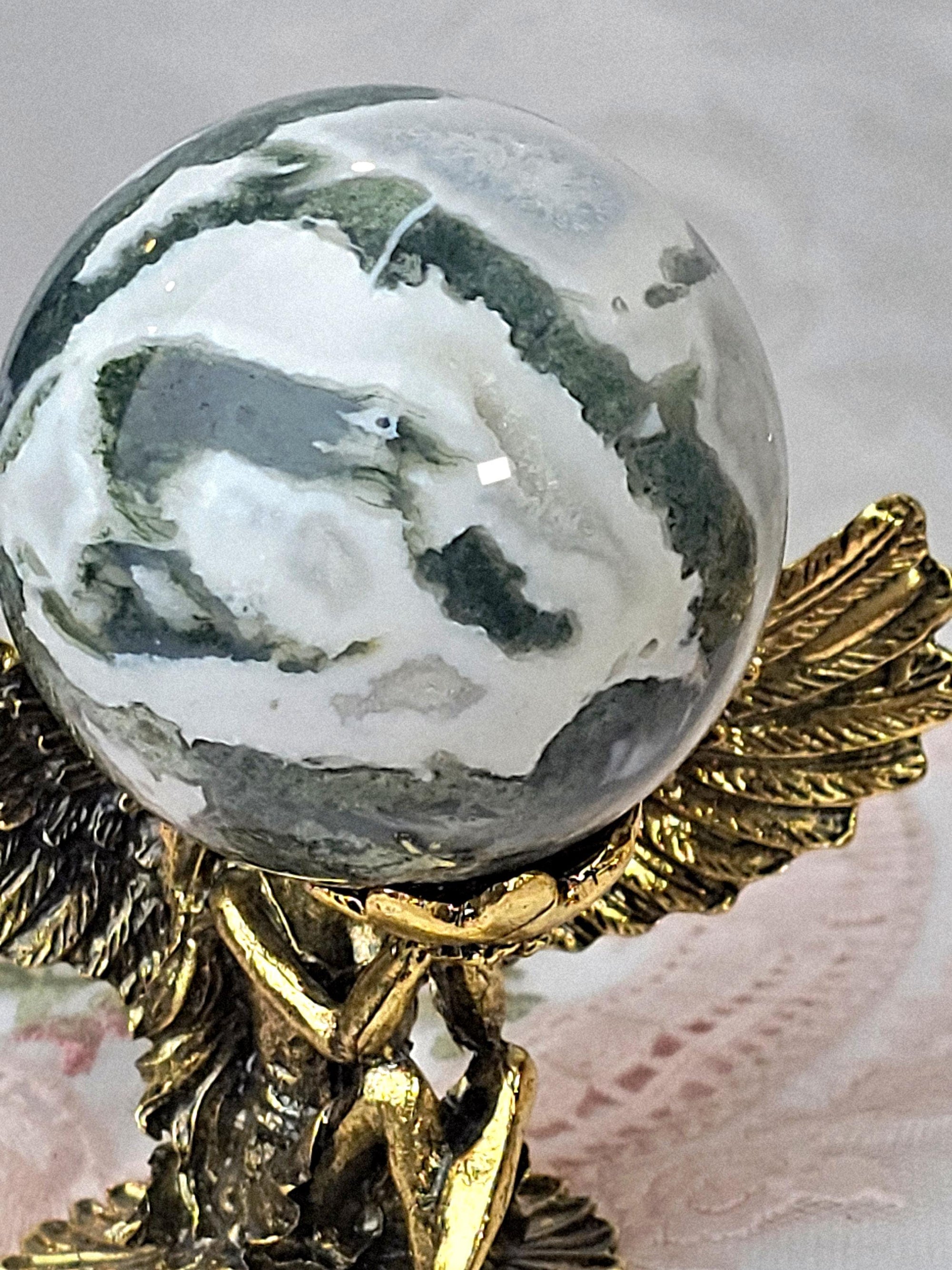 Moss Agate Crystal Sphere, Calming Stone, 2.25 inch