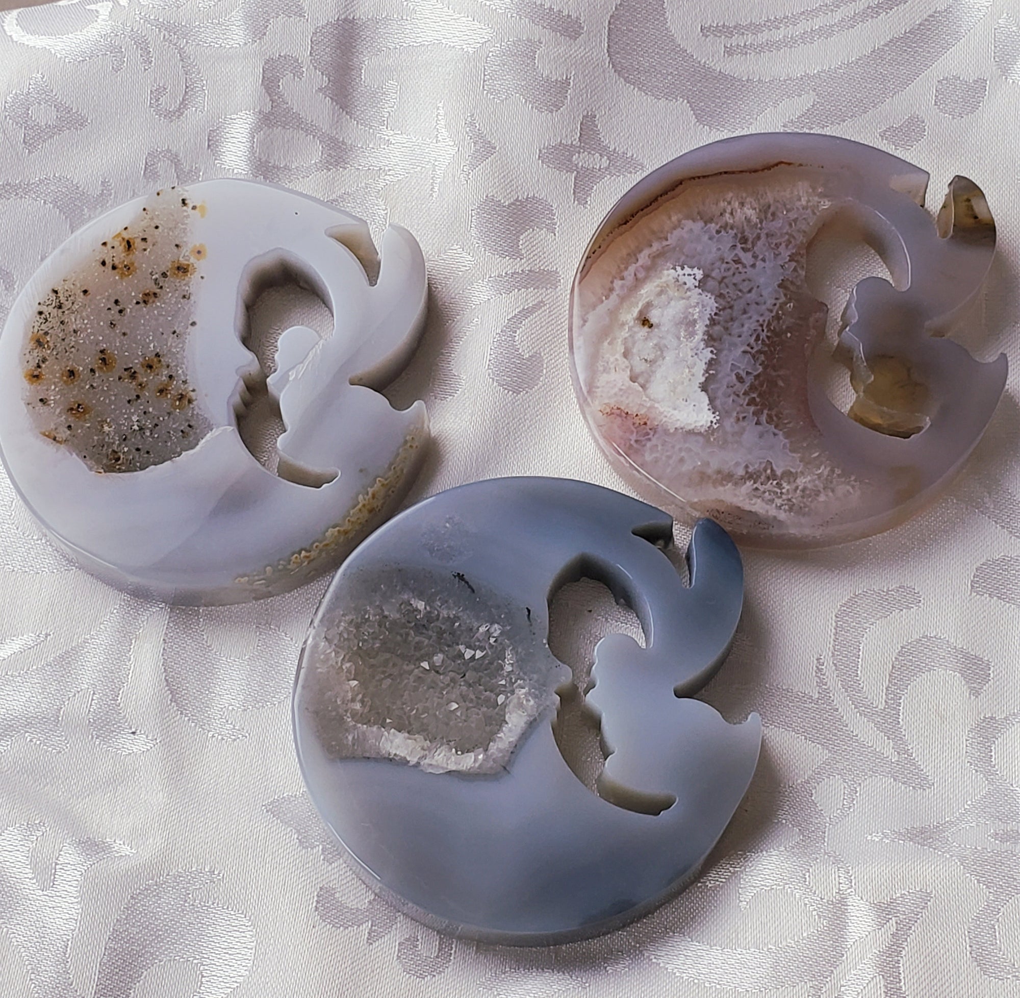 Druzy Agate Moon Fairy Carving, Fairy Garden Decor