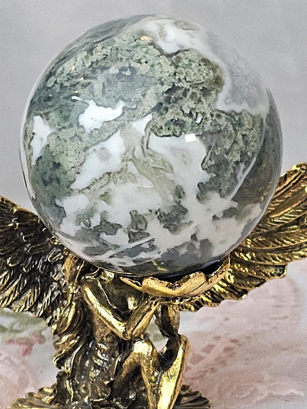 Moss Agate Crystal Sphere, Calming Stone, 2.25 inch