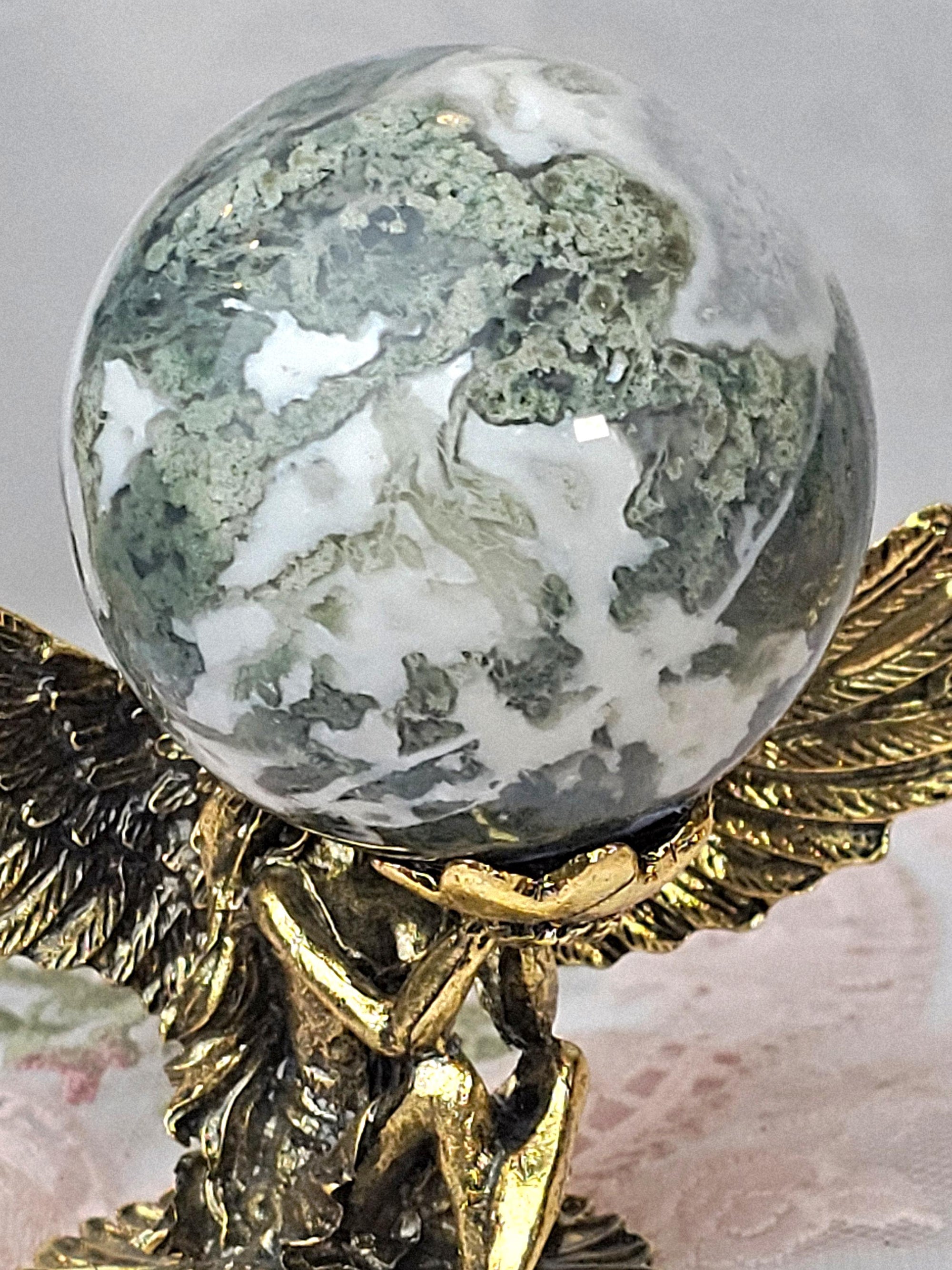Moss Agate Crystal Sphere, Calming Stone, 2.25 inch