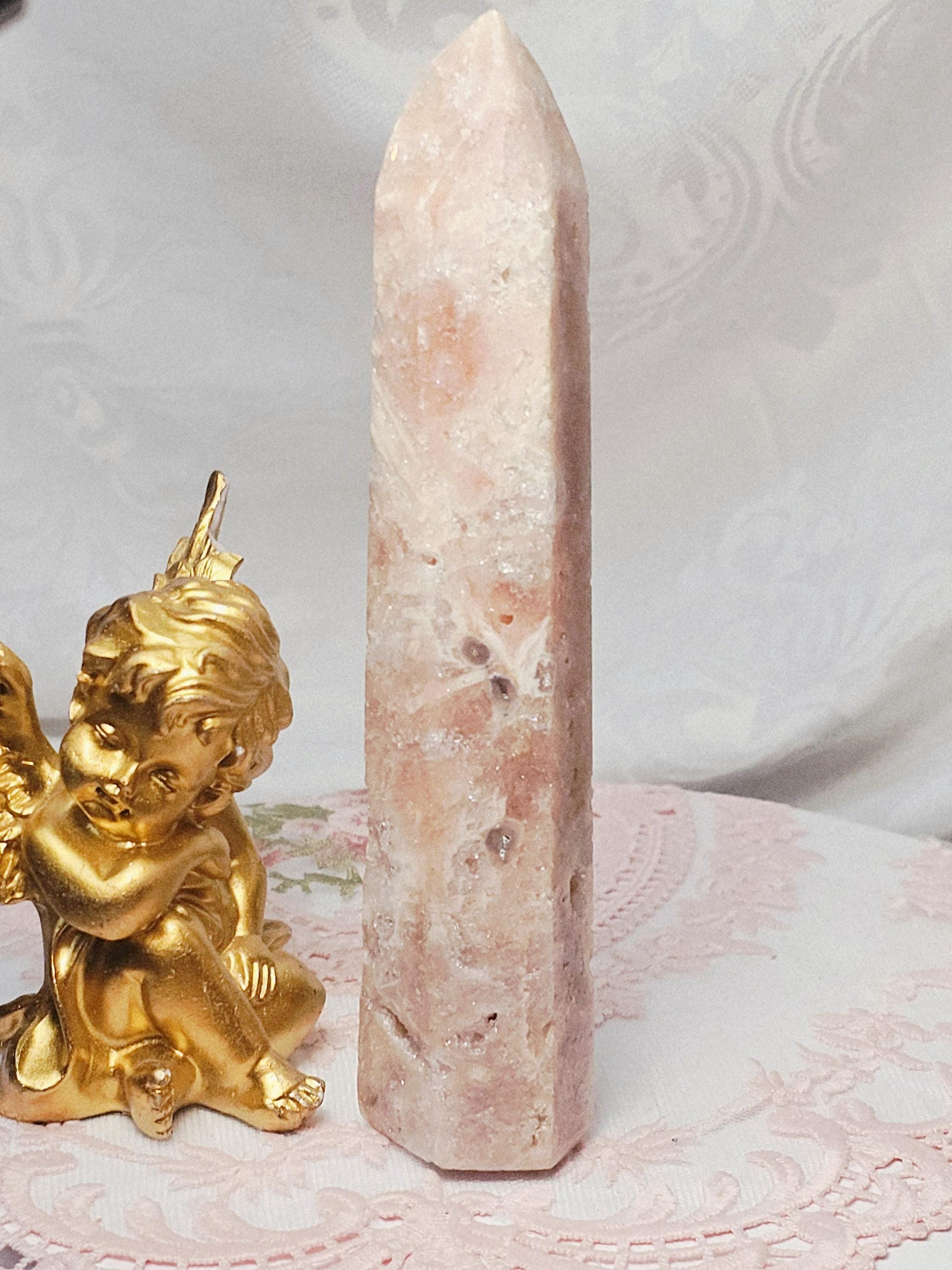 Pink Amethyst Tower with Druzy Tower, Crystal Tower ,Gift