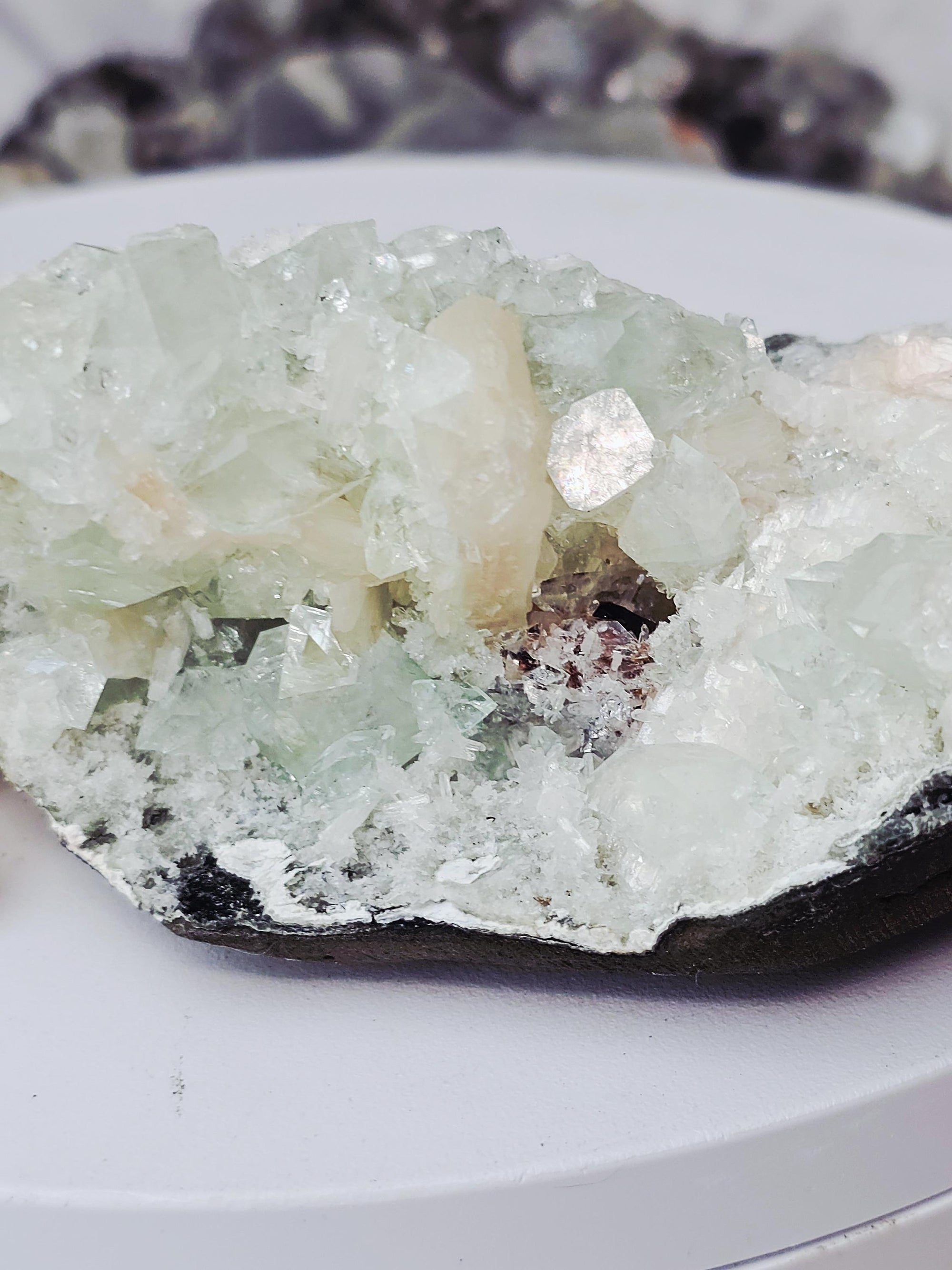 Green Diamond Apophyllite Crystal Cluster, Stillbite Mordenite, India Home Decor