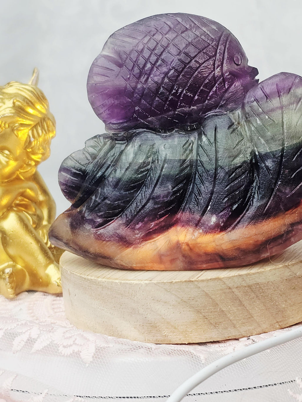 Crystal Rainbow Buddy, Pet Rock, Fluorite Fish Hedgehog, Crystal Home Decor