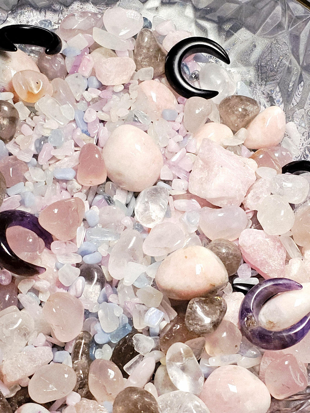 Mystical Crystal Confetti,Crystal Scoop, Morganite, Aquamarine, Kunzite, Moonstone, Pink Chalcedony